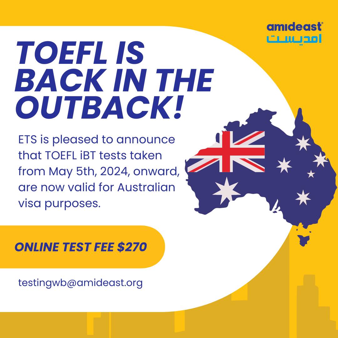Amideast/West - ETS is pleased to announce that TOEFL iBT tests taken ...