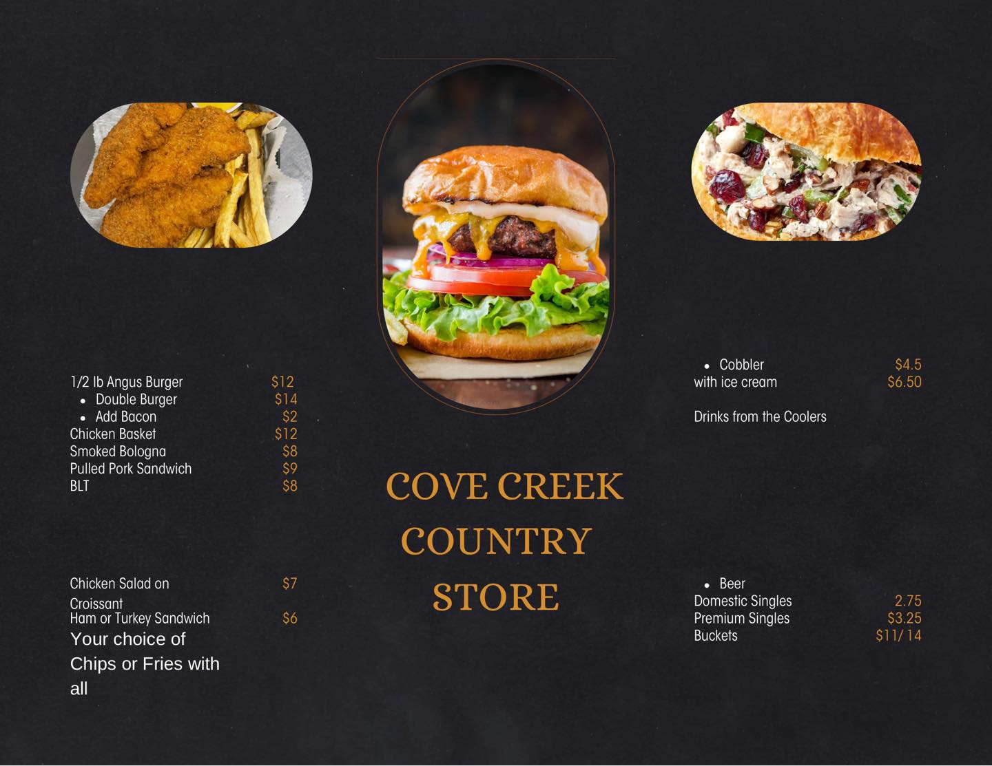 New menu beginning Friday,... - Cove Creek Country Store | Facebook