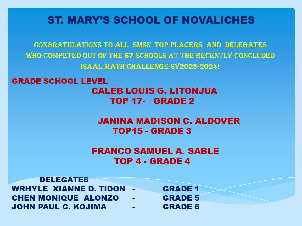Congratulations to all... - St. Mary's School of Novaliches | Facebook