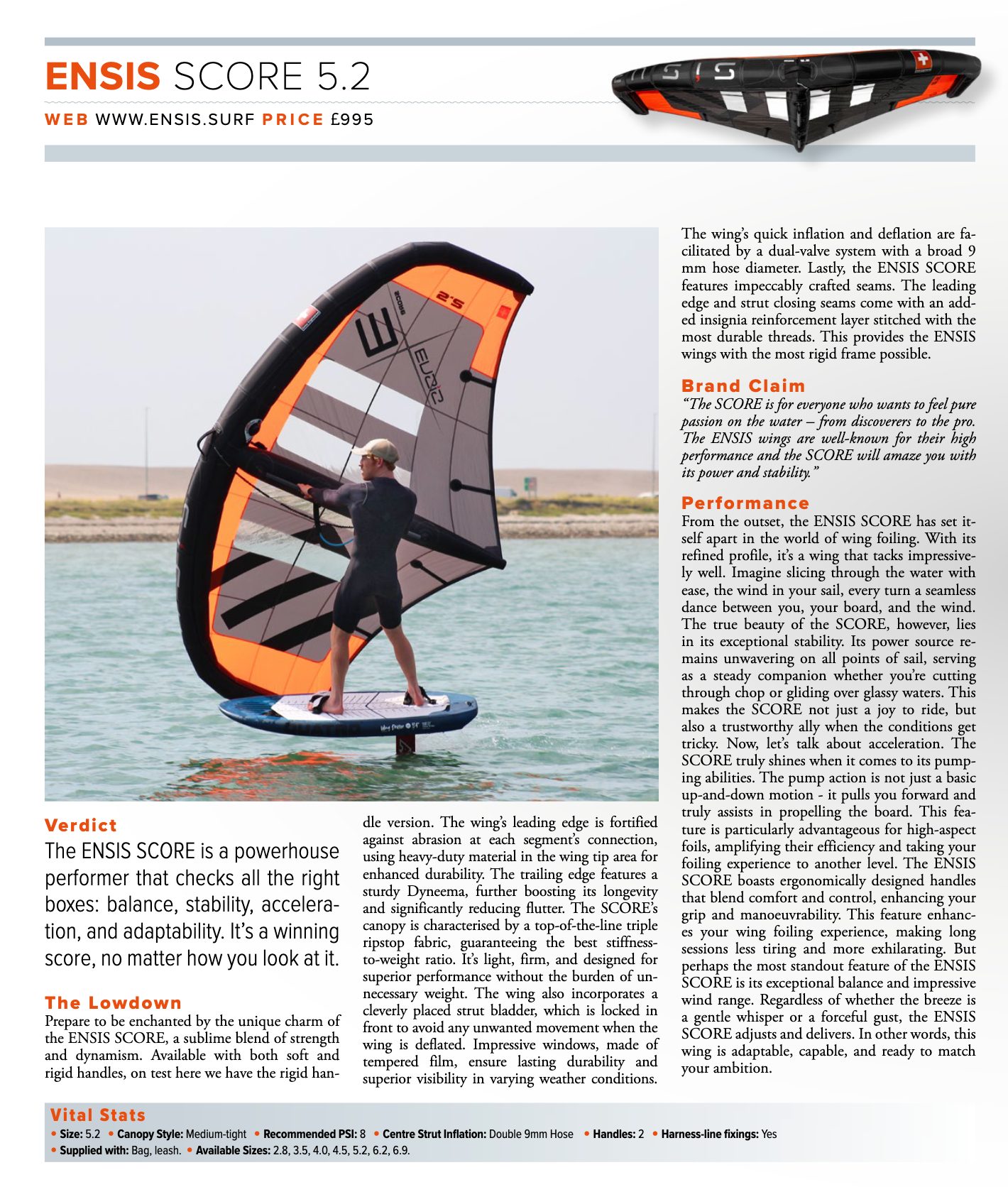 ? Great review of the ENSIS watersports SCORE v2 5.2m rigid 