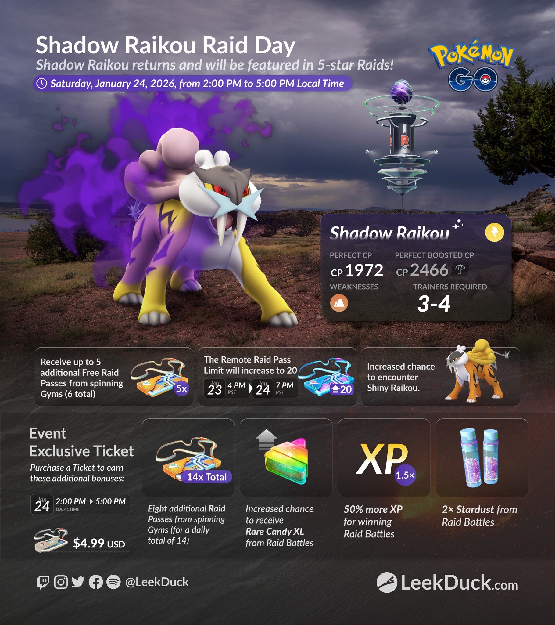 Leek - Full Details: 😈 https://leekduck.com/events/shadow-raikou-raid ...