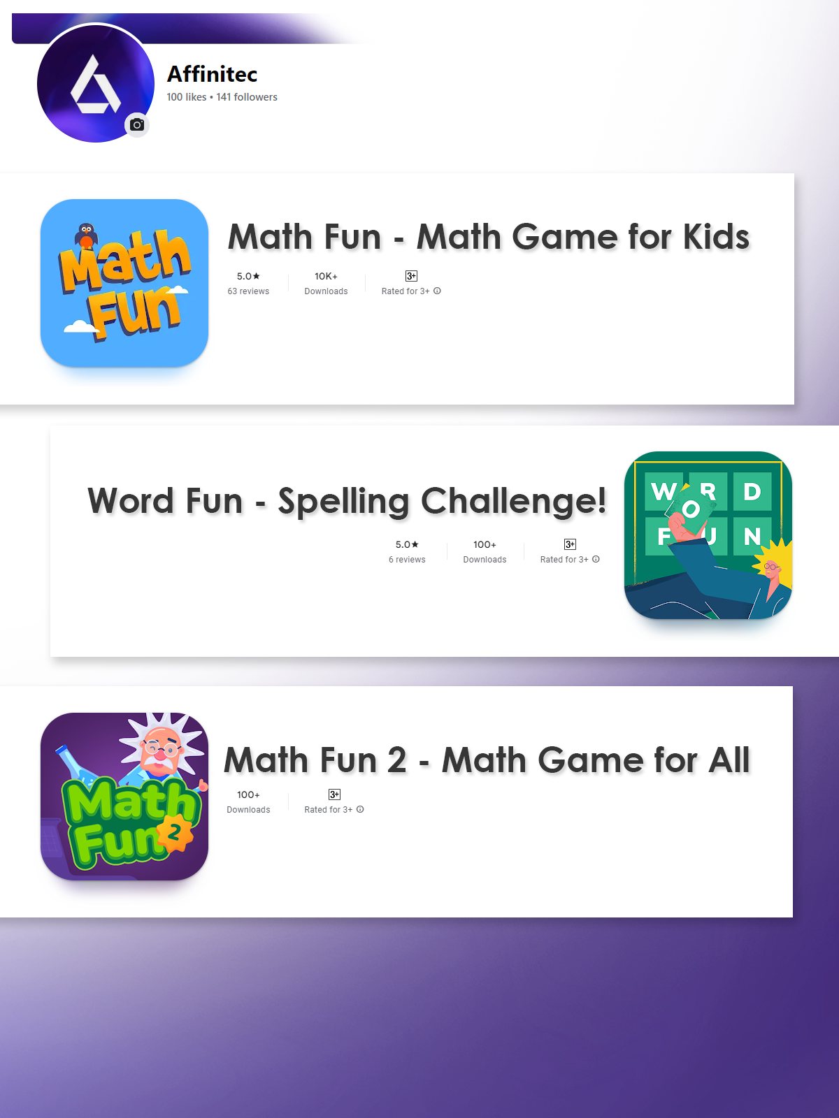 Affinitec - These are our Games available on Google Play Store: Math ...