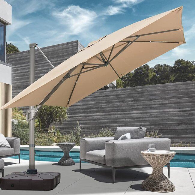 cantilever patio umbrella makeover Grand Sunbrella 10x10 FT with Base Included Patio Square Aluminum Offset Umbrellas for Outdoor Pool (Aruba, 10X10 FT-SUNBRELLA) : Patio, Lawn & Garden Put together the ideal combination of cantilever umbrella frame and all Discover 40 cantilever umbrella and