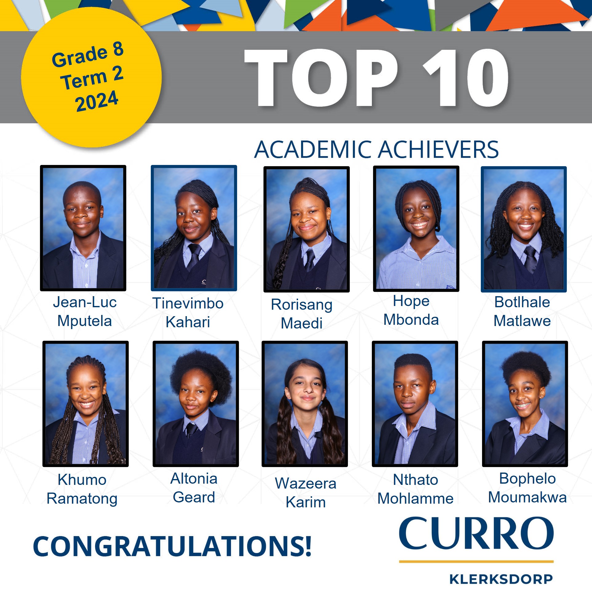 Top 10 academic and merit achievers for... - Curro Klerksdorp | Facebook