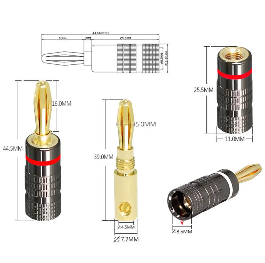 Mogami W3104 and Canare 4S11 Bi-Wire Speaker Cable - 2-Banana to 4-Banana locking plugs) 10 ft