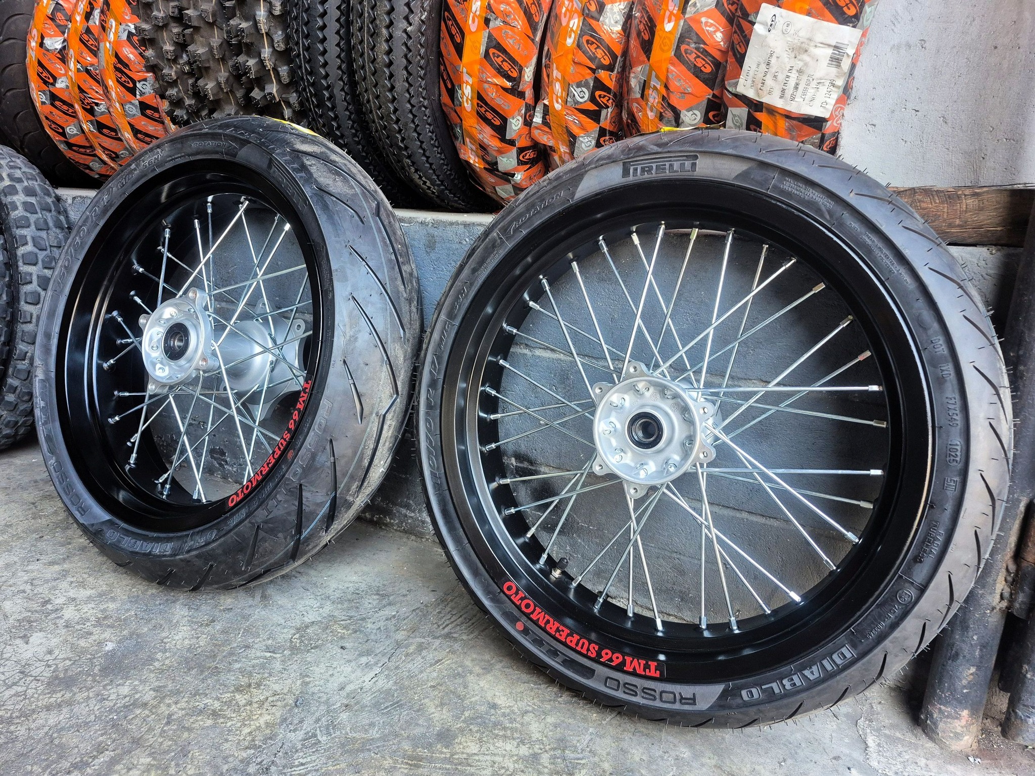 Ready for pickup! OEM style CRF300L SM wheels with Pirelli Diablo