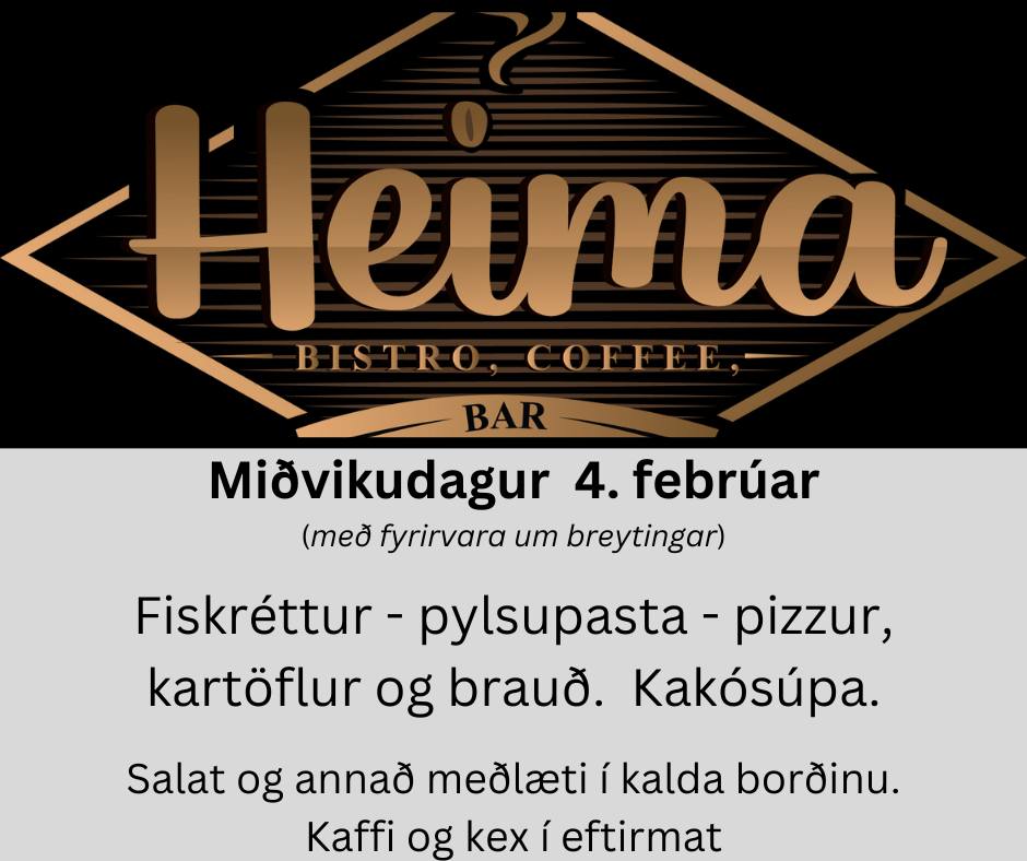 Heima - Fiskréttur og kartöflur. Pylsupasta og brauð. Pizzur. Kakósúpa ...