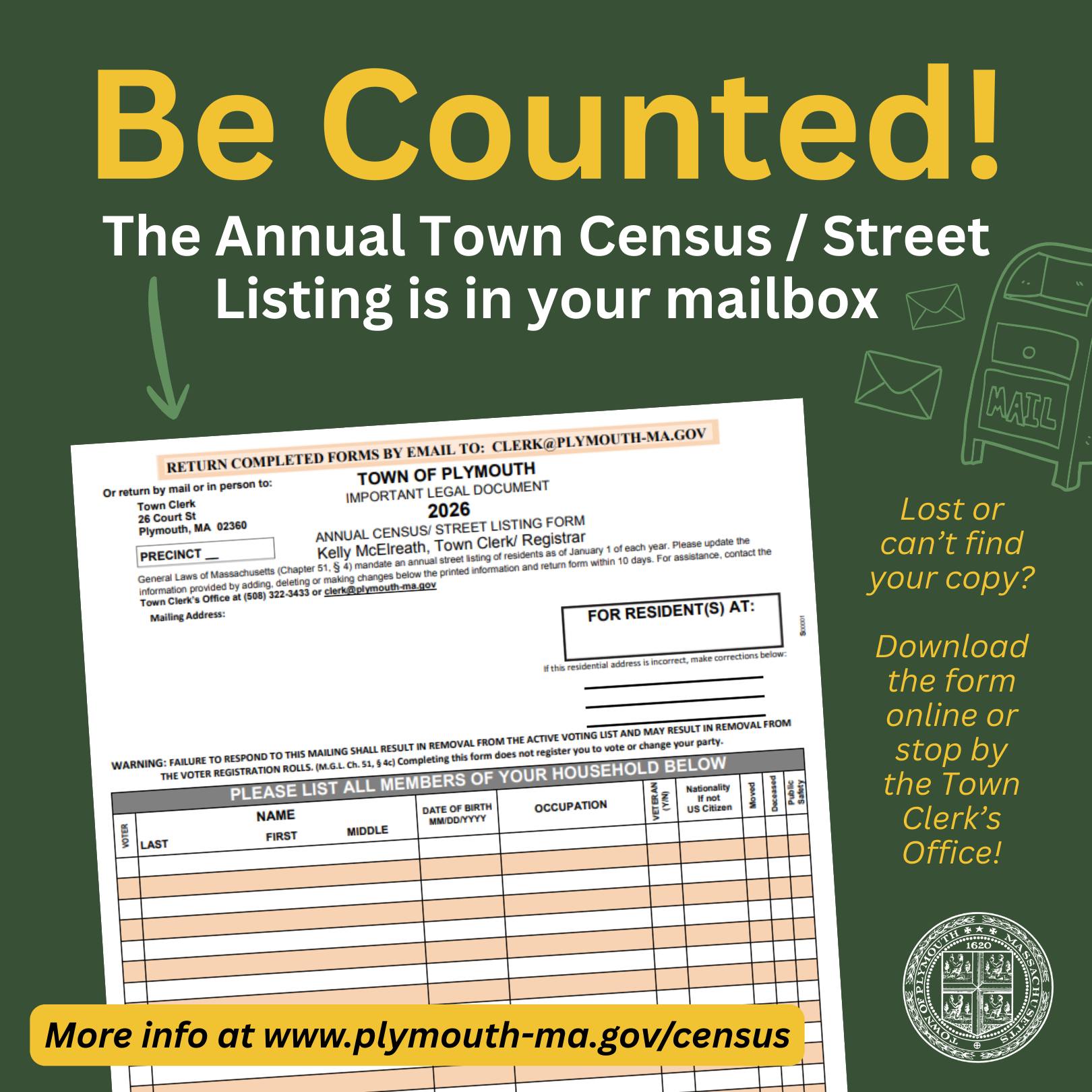 📬The Annual Town Census/Street... - Town of Plymouth, MA | Facebook