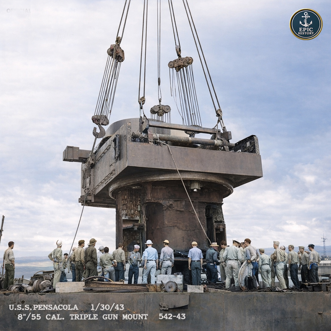 Epic - This photograph shows the fitting of one of the main gun turrets ...