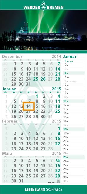 terminic - terminic und Werder Bremen: Grün-weißer 4-Monatskalender ab ...
