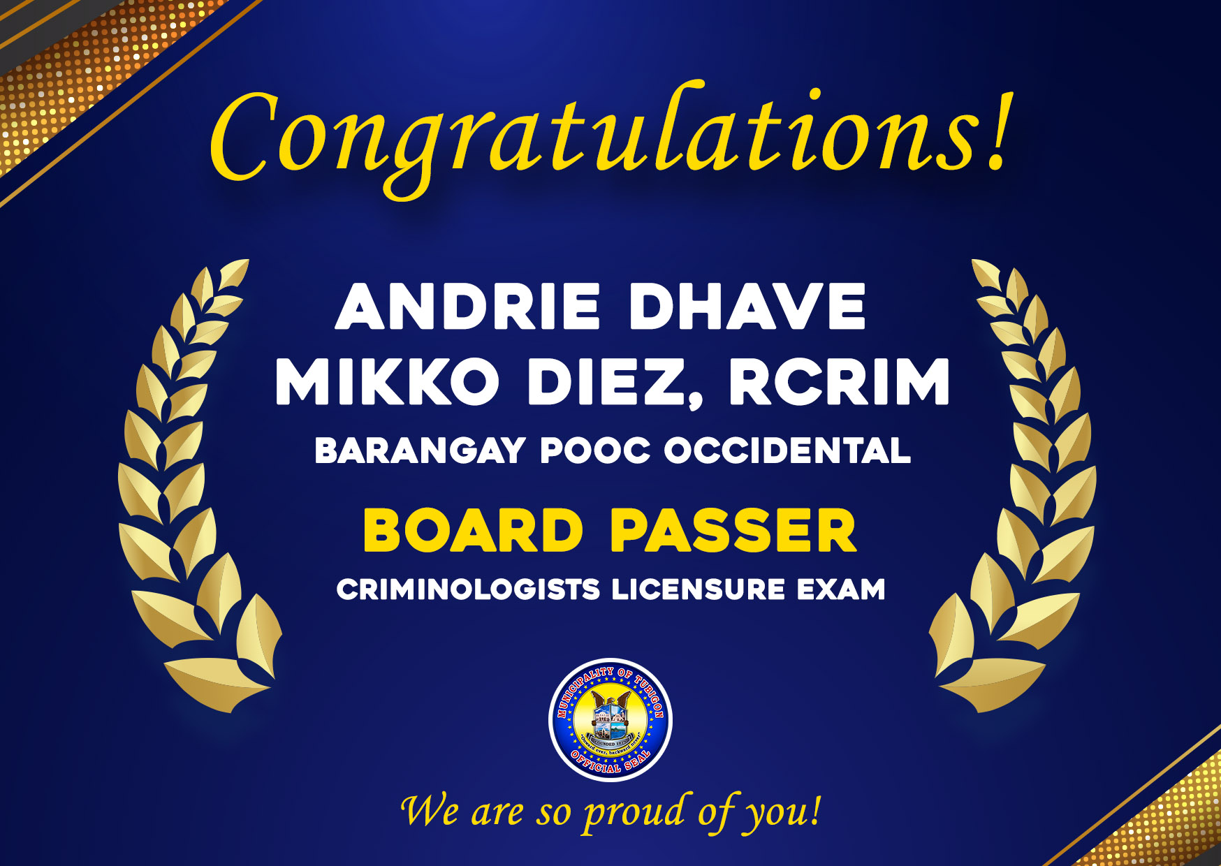 Tubigon - Congratulations, Andrie Dhave Mikko Diez, RCrim! He ...