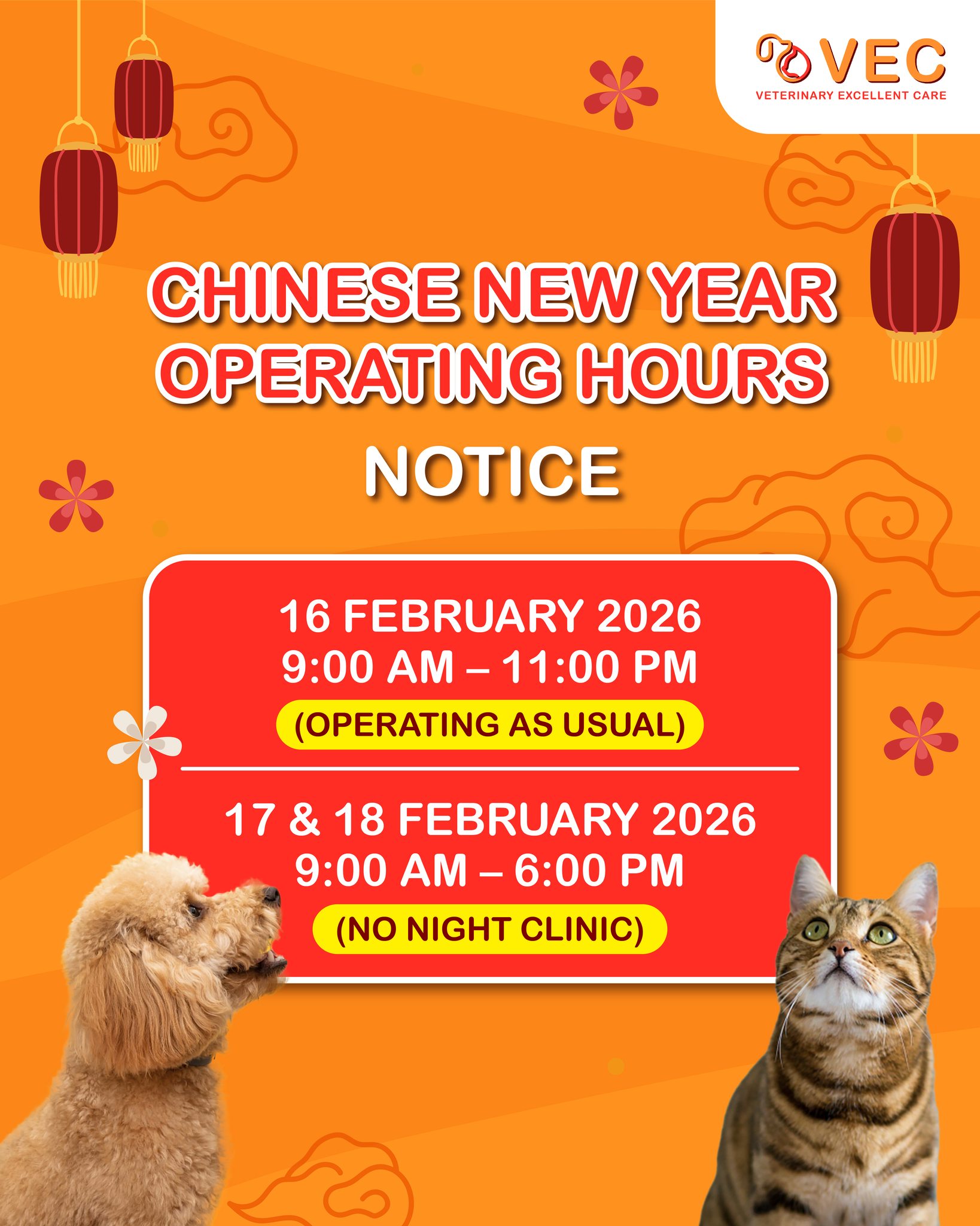 VEC Clinic - 🐾 Chinese New Year Operating Hours Notice 🧧... | Facebook
