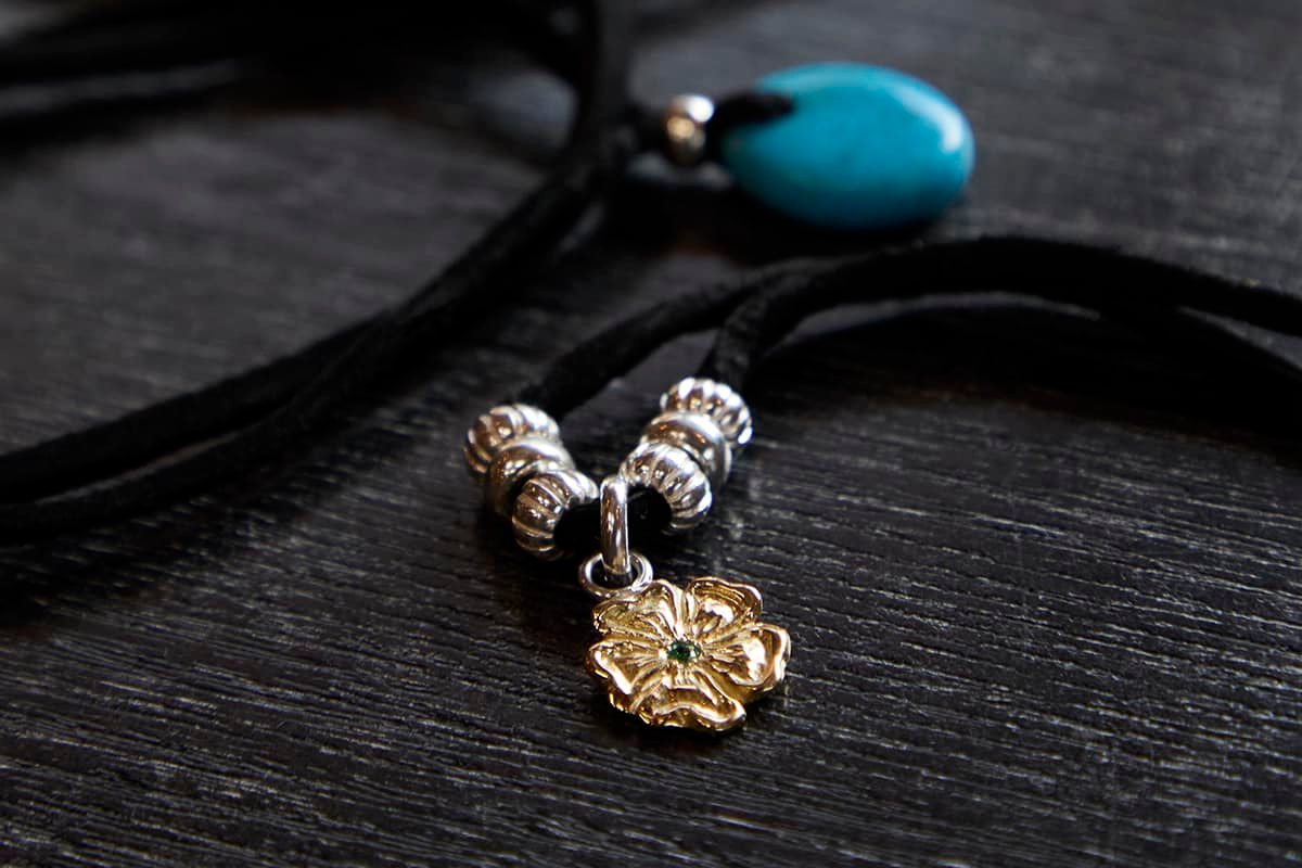 18K Gold Rose Pendant (Emerald), Medium / NL-0182-18KYG-E
