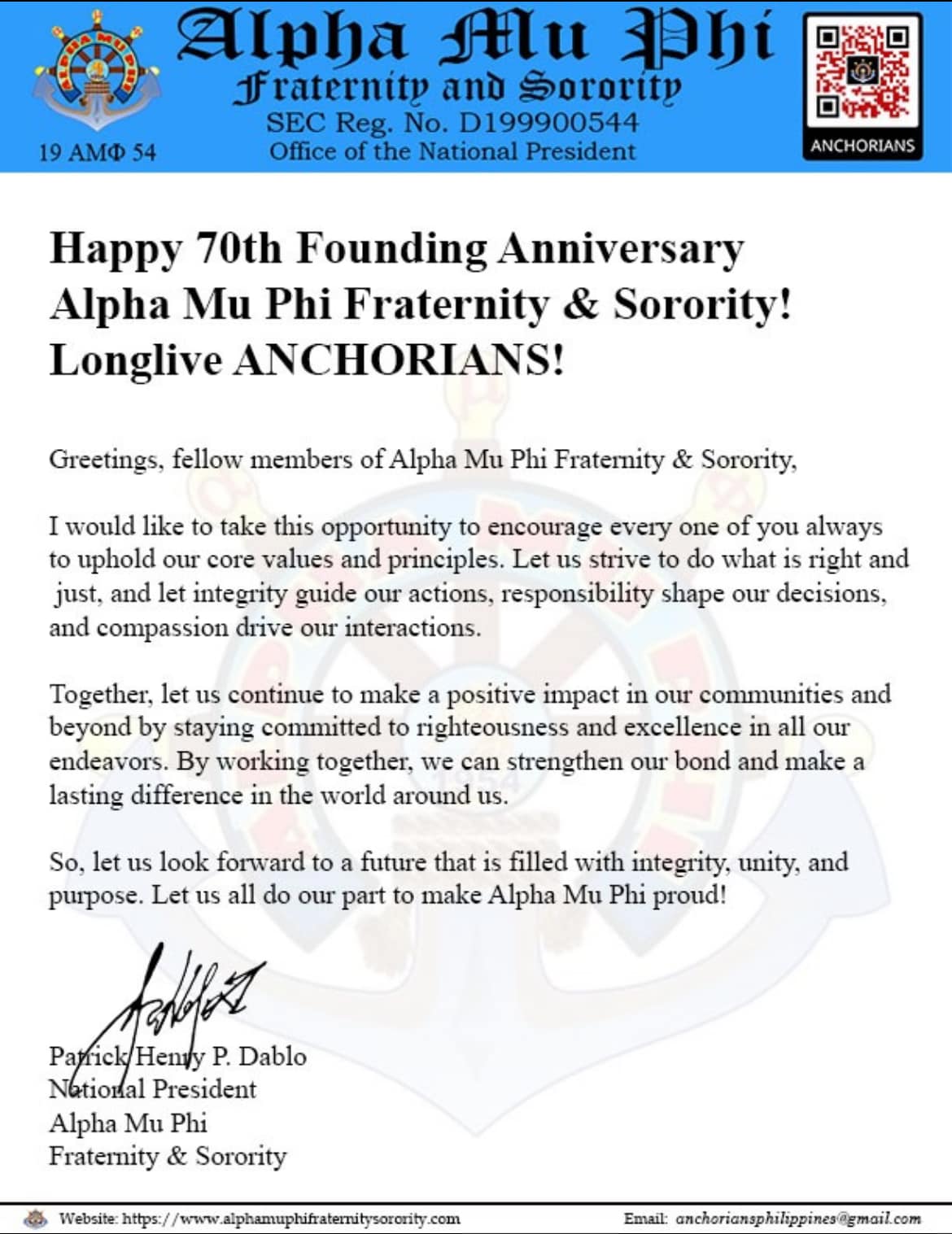 Alpha Mu Phi Fraternity & Sorority Office of the National President