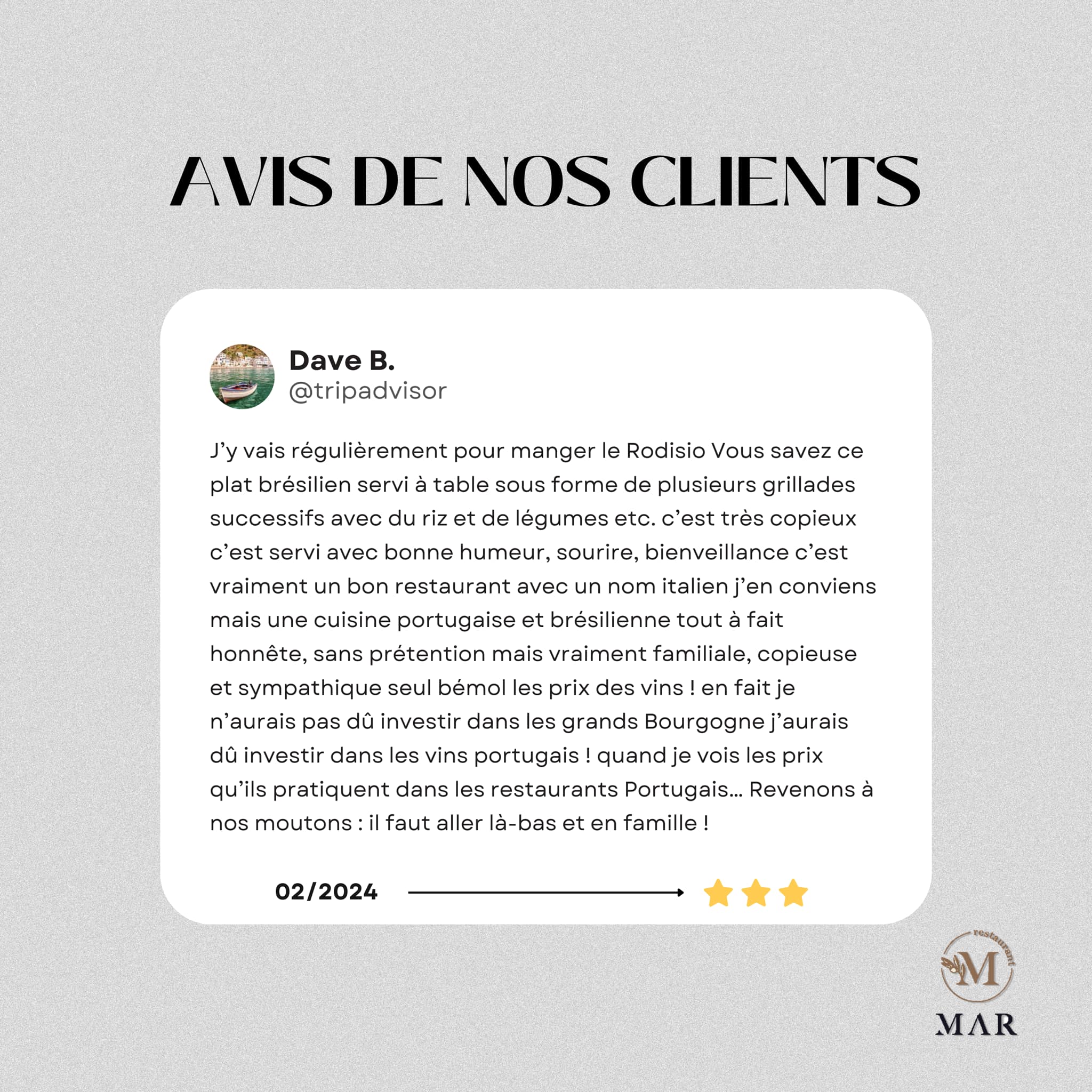 Mar by Opusmer - ⭐️ Avis client : Dave adore notre Rodizio...