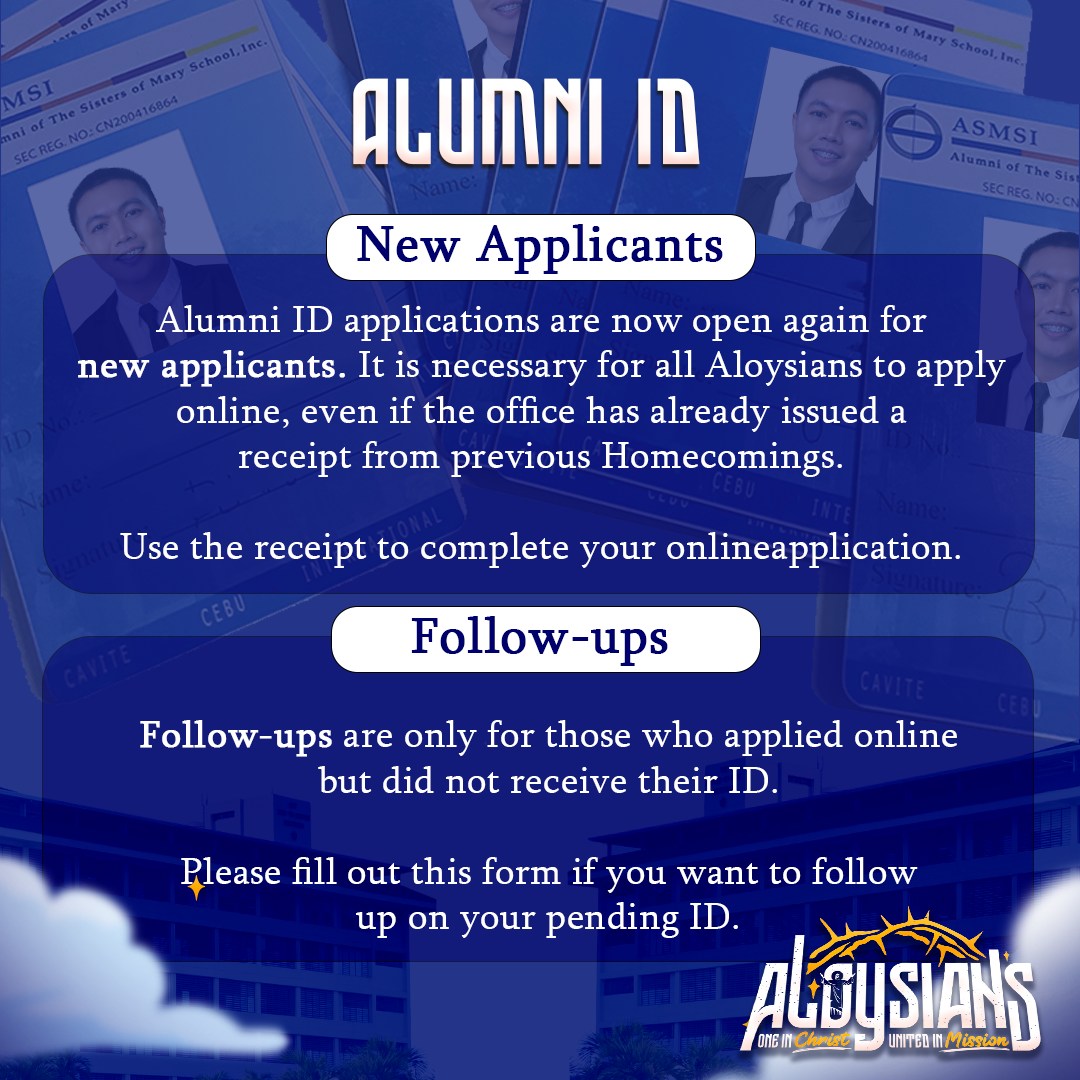 ALUMNI ID APPLICATIONS NOW OPEN Good... - ASMSI Cebu Office | Facebook