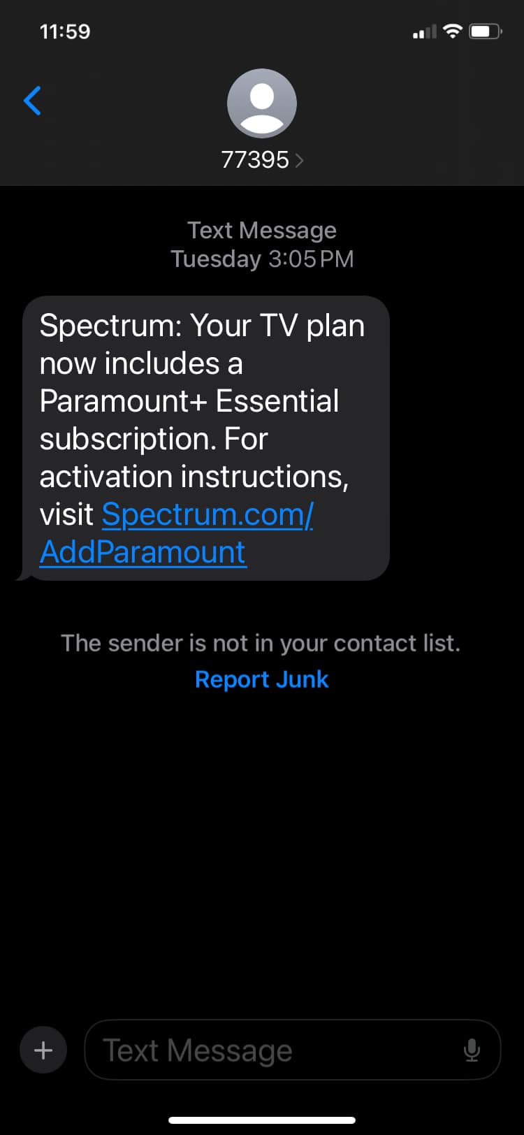 Is the Spectrum text message with a link legitimate?