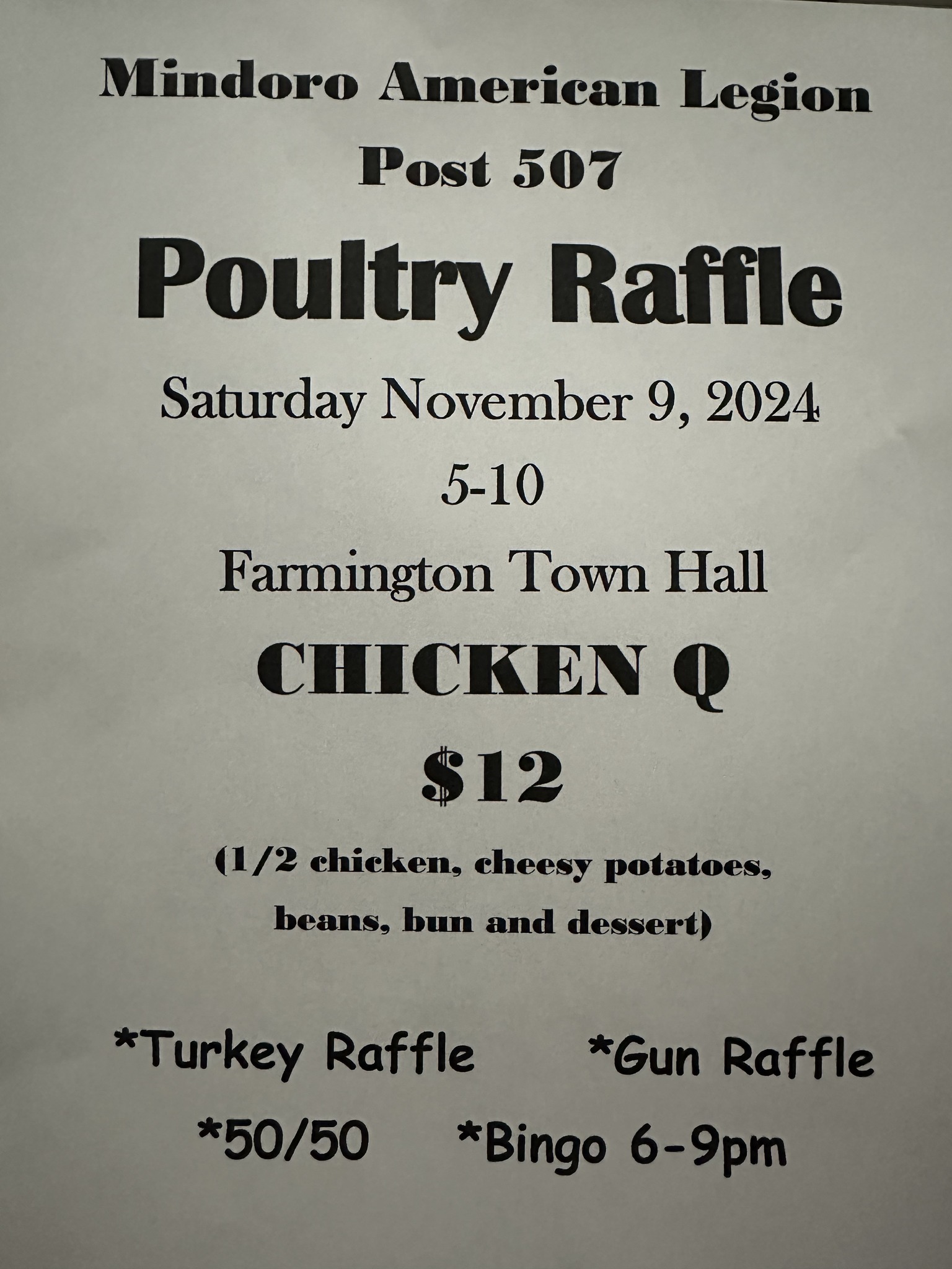 Mindoro Legion Post 507 Poultry Raffle