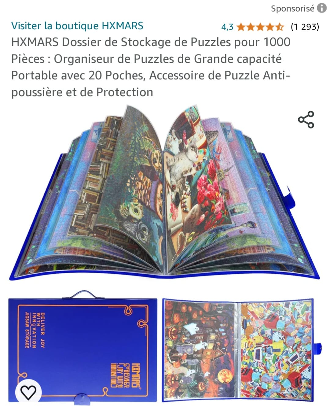 MOZOOSON Organiseur Puzzle 1000 Pièces Accessoire Portable 25 Poches Grande Capacité Stockage Protection Contre Poussière