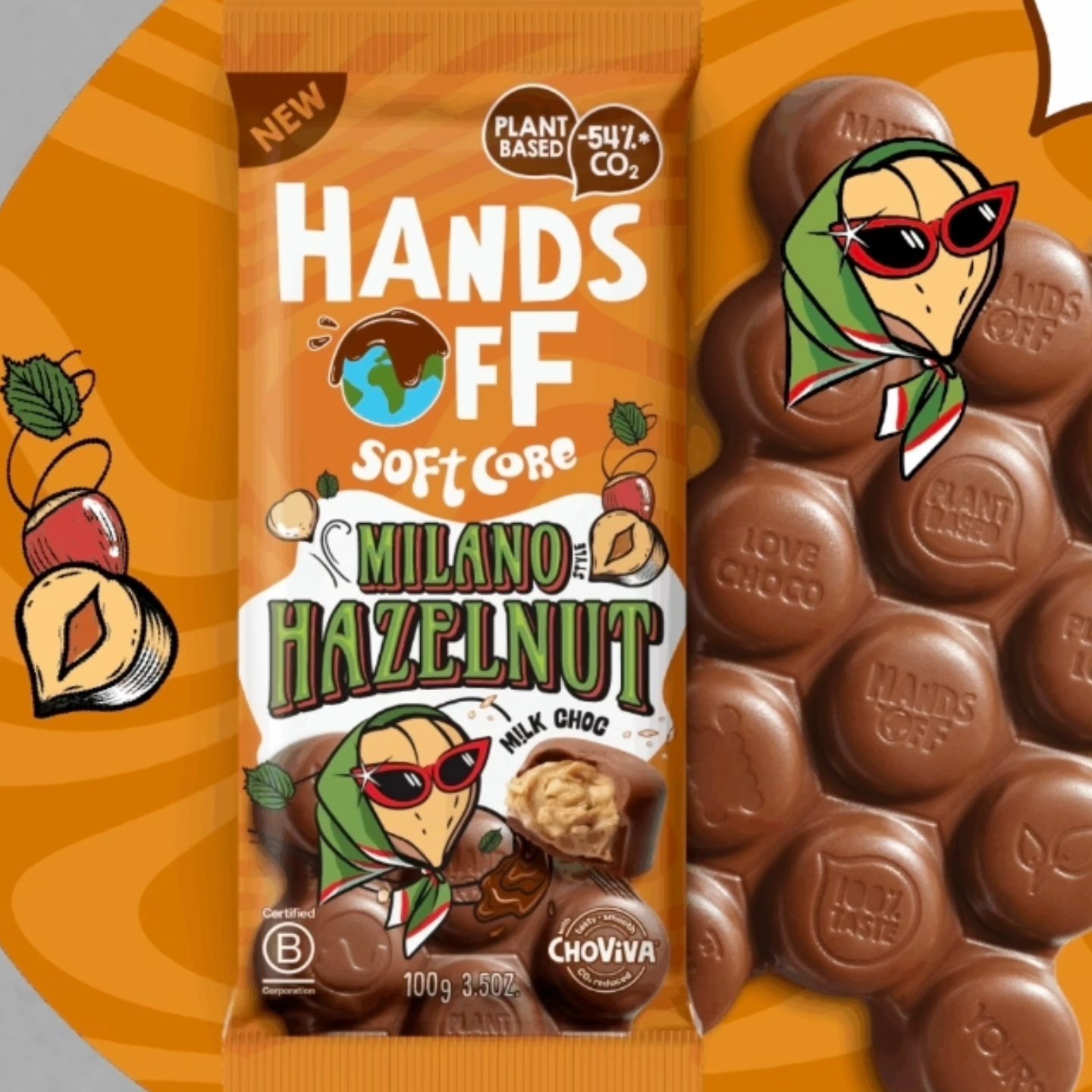 Hands off Milano Hazelnut Soft Core Chocolate bar. A smooth