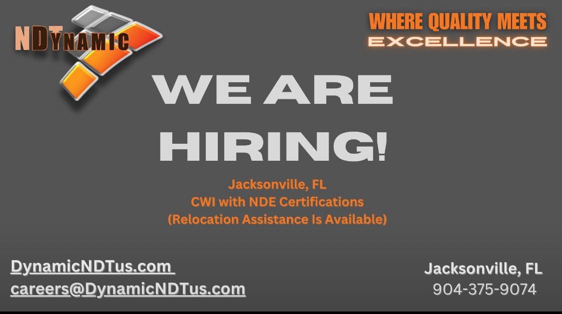 Please share- Immediate Need in Jacksonville, FL- CWI with NDT