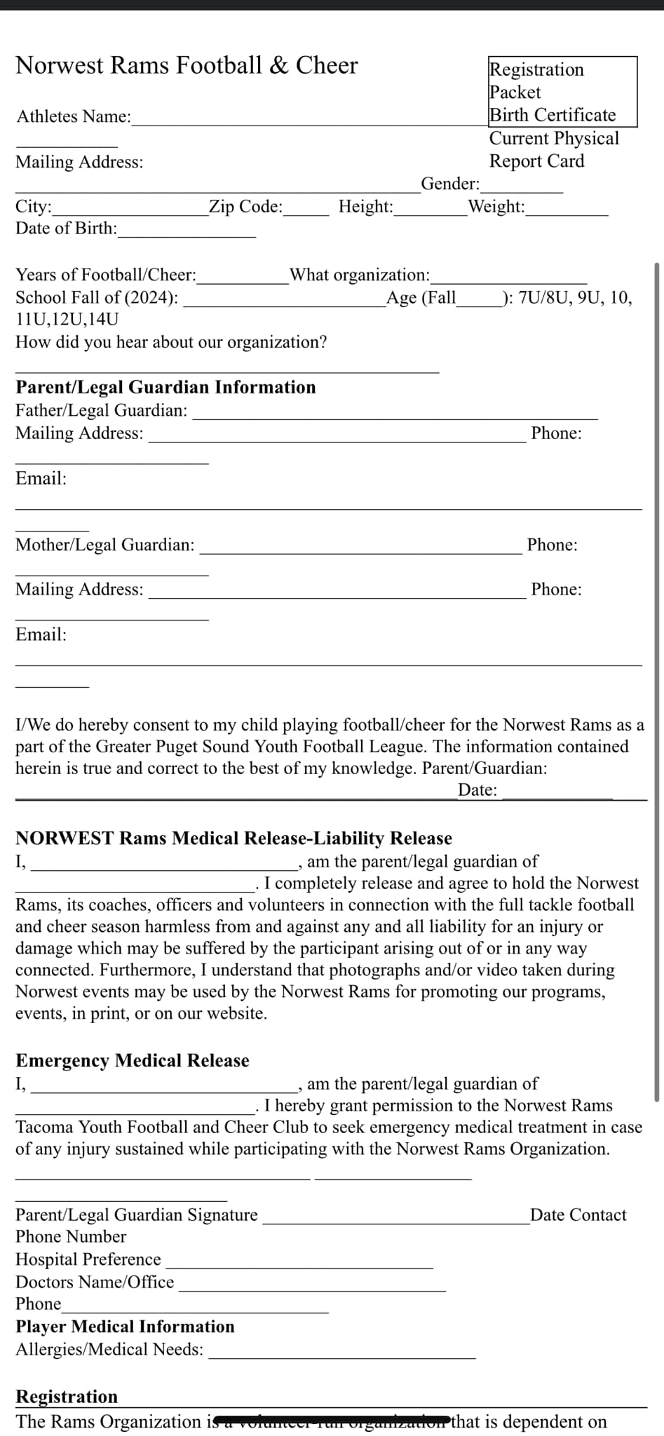 Norwest Rams Football and Cheer | Tacoma WA