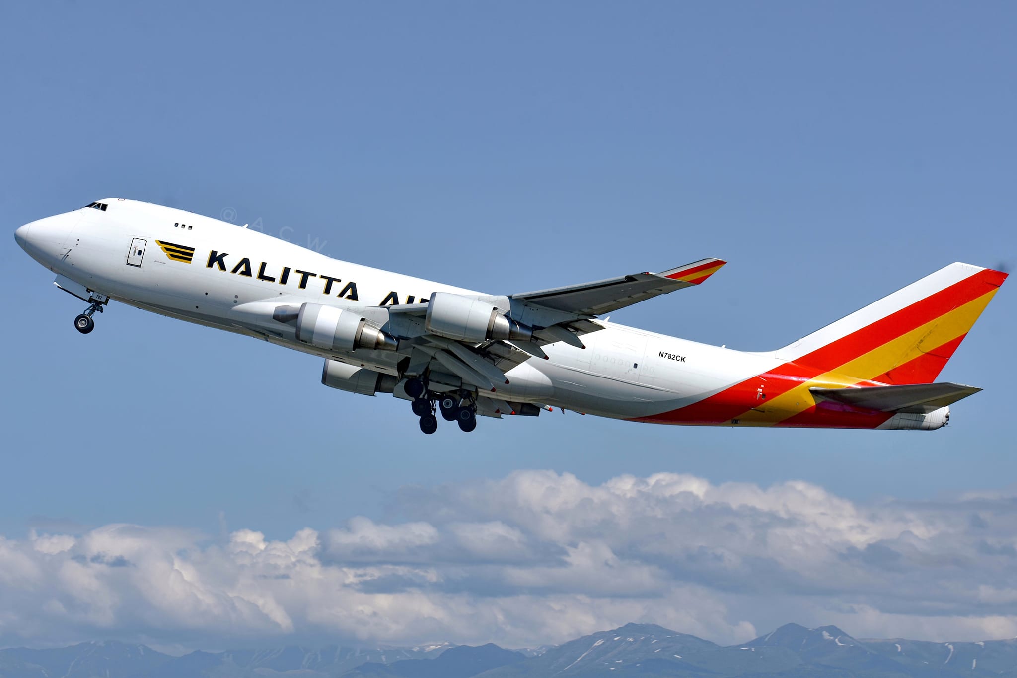 What is the purpose of the white 747 plane with a Kalitta Air tail
