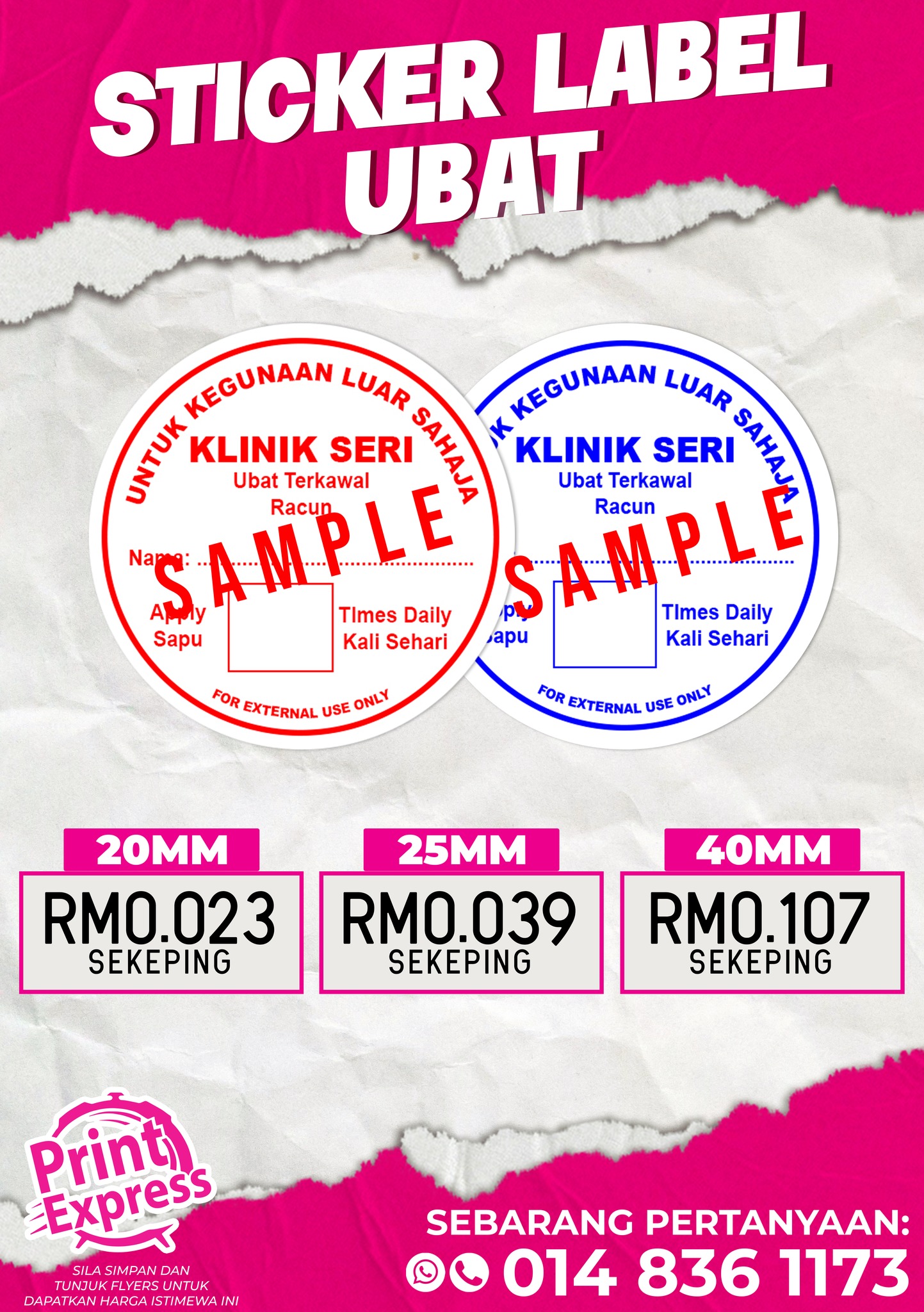 💊💊💊 STICKER LABEL UBAT-UBATAN... - Print Express Dungun HQ | Facebook