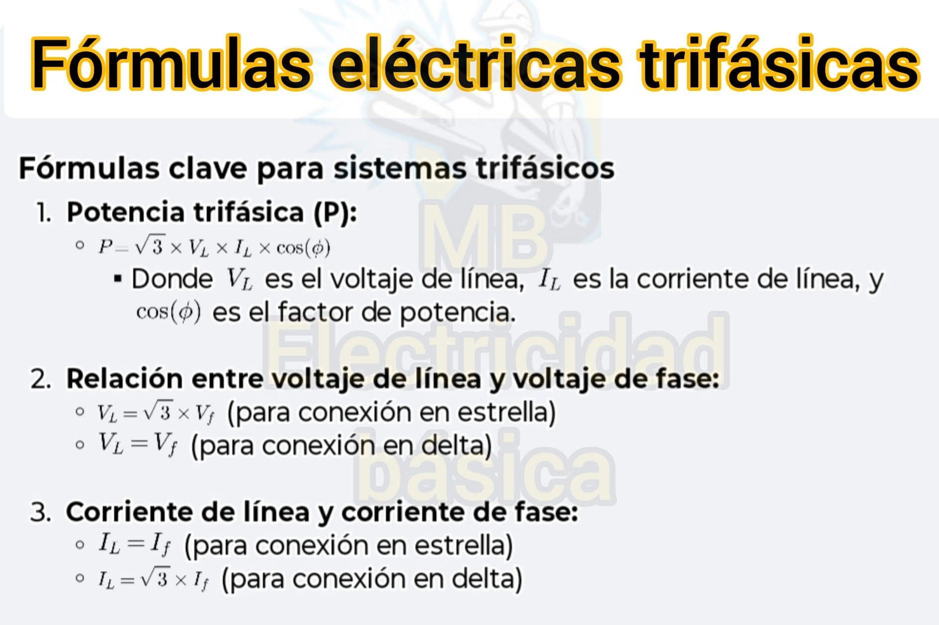 Fórmulas eléctricas trifásicas.... - Mb electricidad básica | Facebook