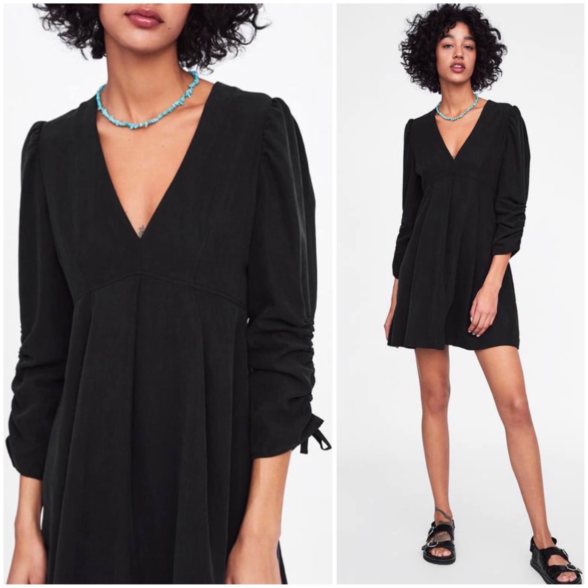 H&M Black Floral Shift Mini Dress Size 6 Long Sleeve Keyhole Back