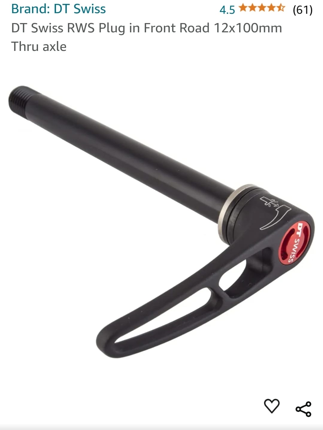 Axe DT Swiss RWS Plug In 12x100mm Avant Route - Sans Levier - Neuf