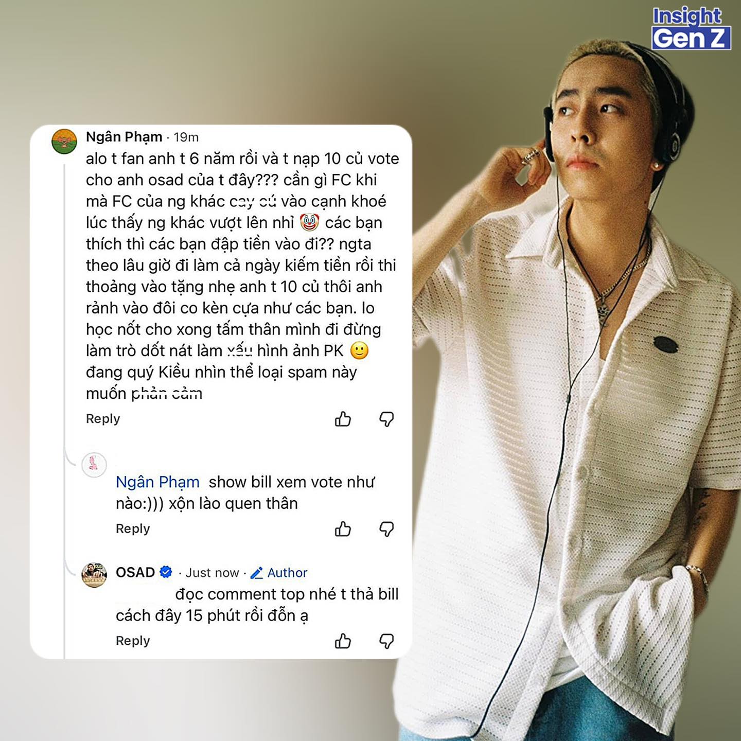 Insight - 🤡 Cuê: Bị đồn mua vote, rapper OSAD dùng acc clone giả fan để ...