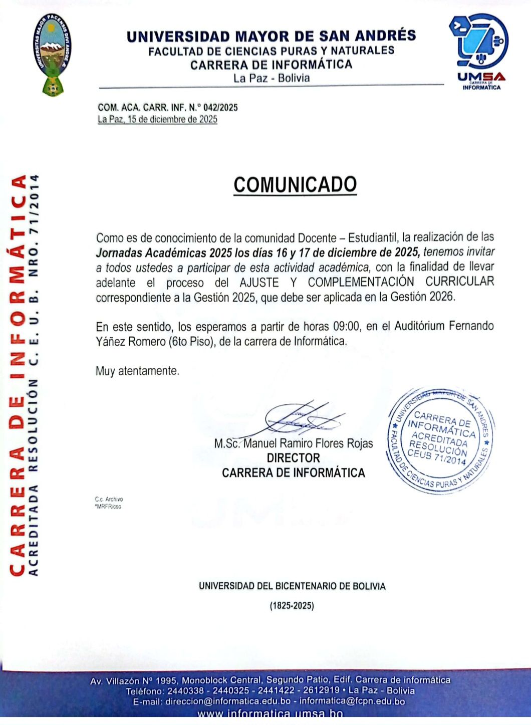 📄 Convocatoria CONCURSO DE... - Carrera De Informatica UMSA | Facebook