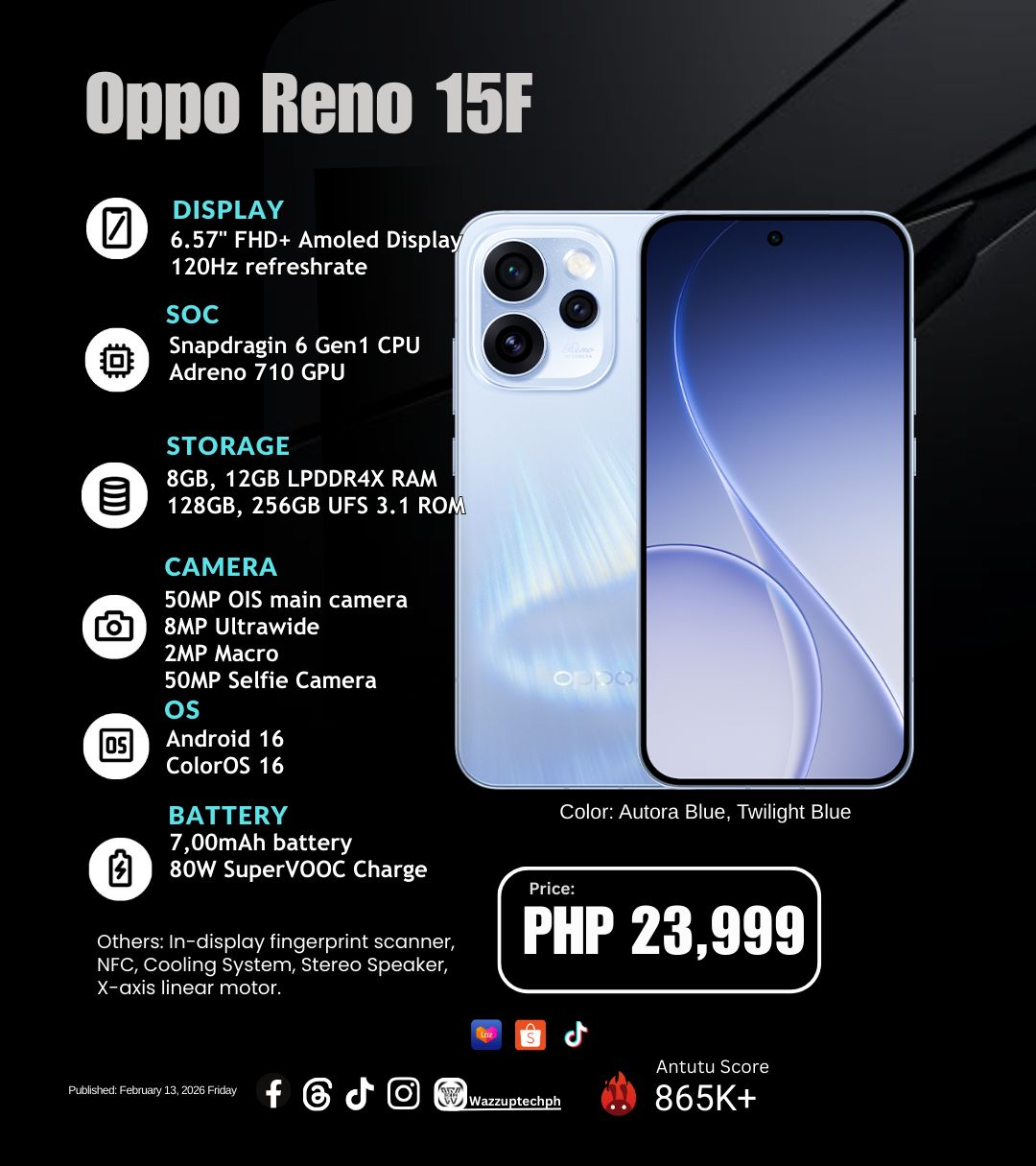 Wazzuptechph - Oppo Reno 15F specs and price: • 6.57