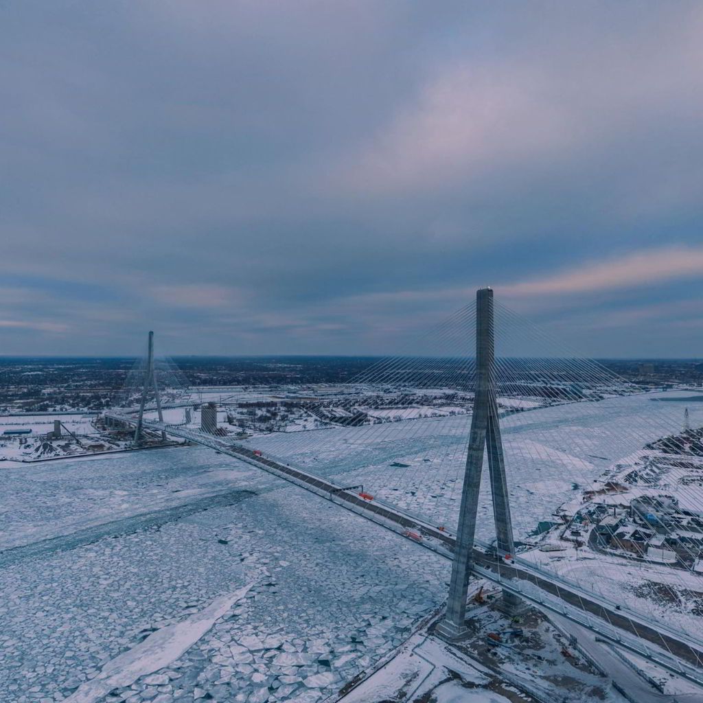 Fly - 🧊🥶 Icy River under the Gordie Howe International Bridge. You can ...