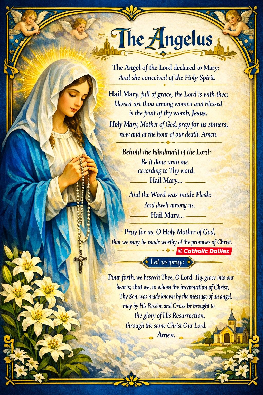 Catholic - The Angelus The Angel of the Lord declared to Mary: And she ...
