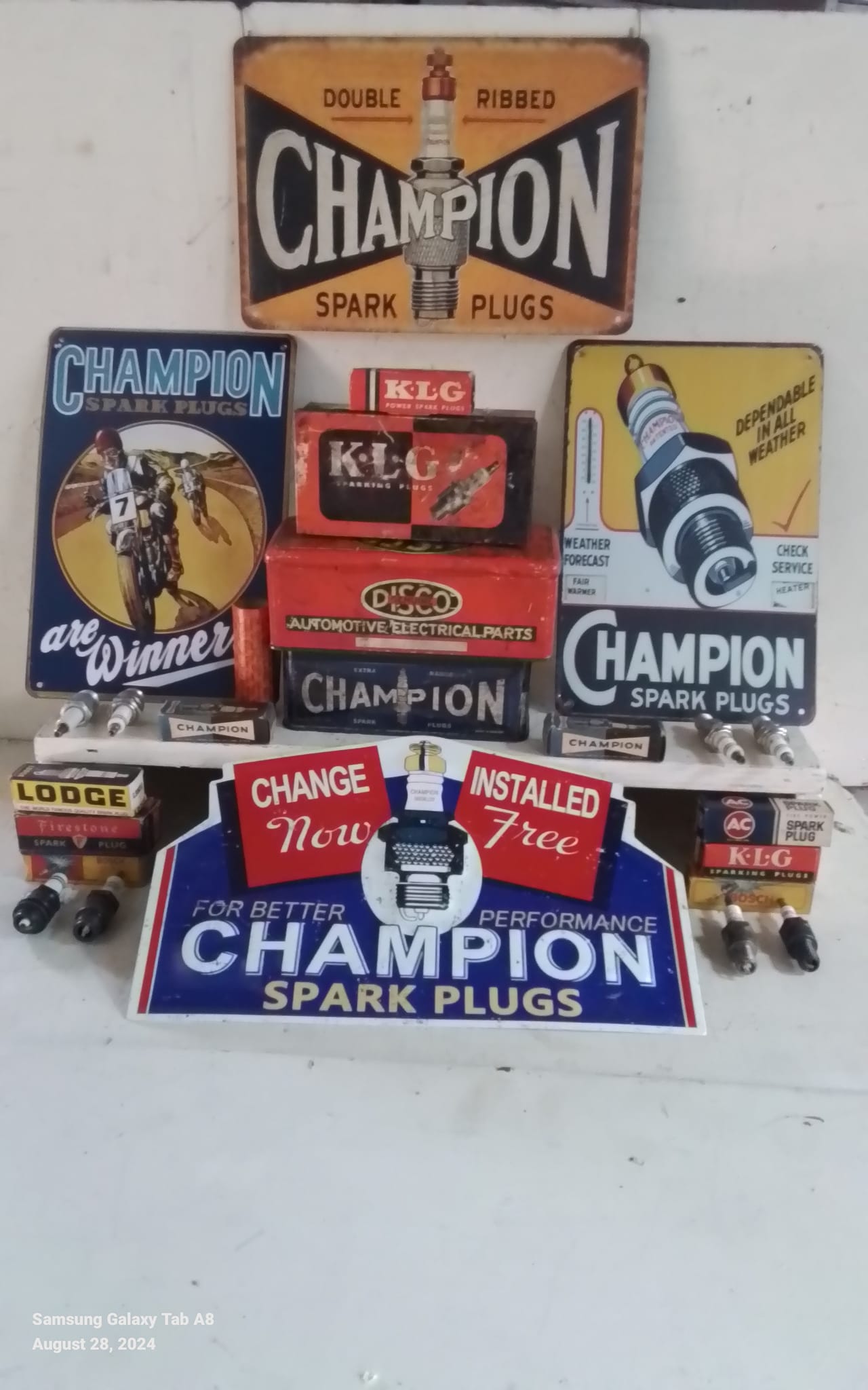 Vintage champion spark plug tin sign 30 x 14