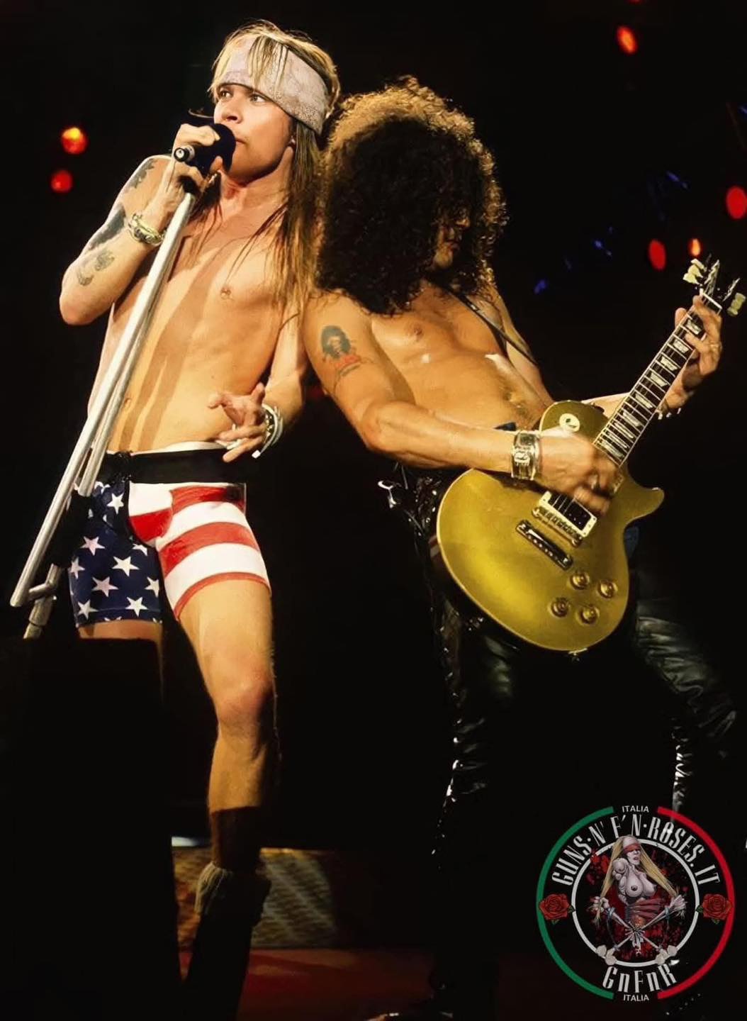 Axl, Slash and Duff McKagan performing live at Tokyo Dome on Feb