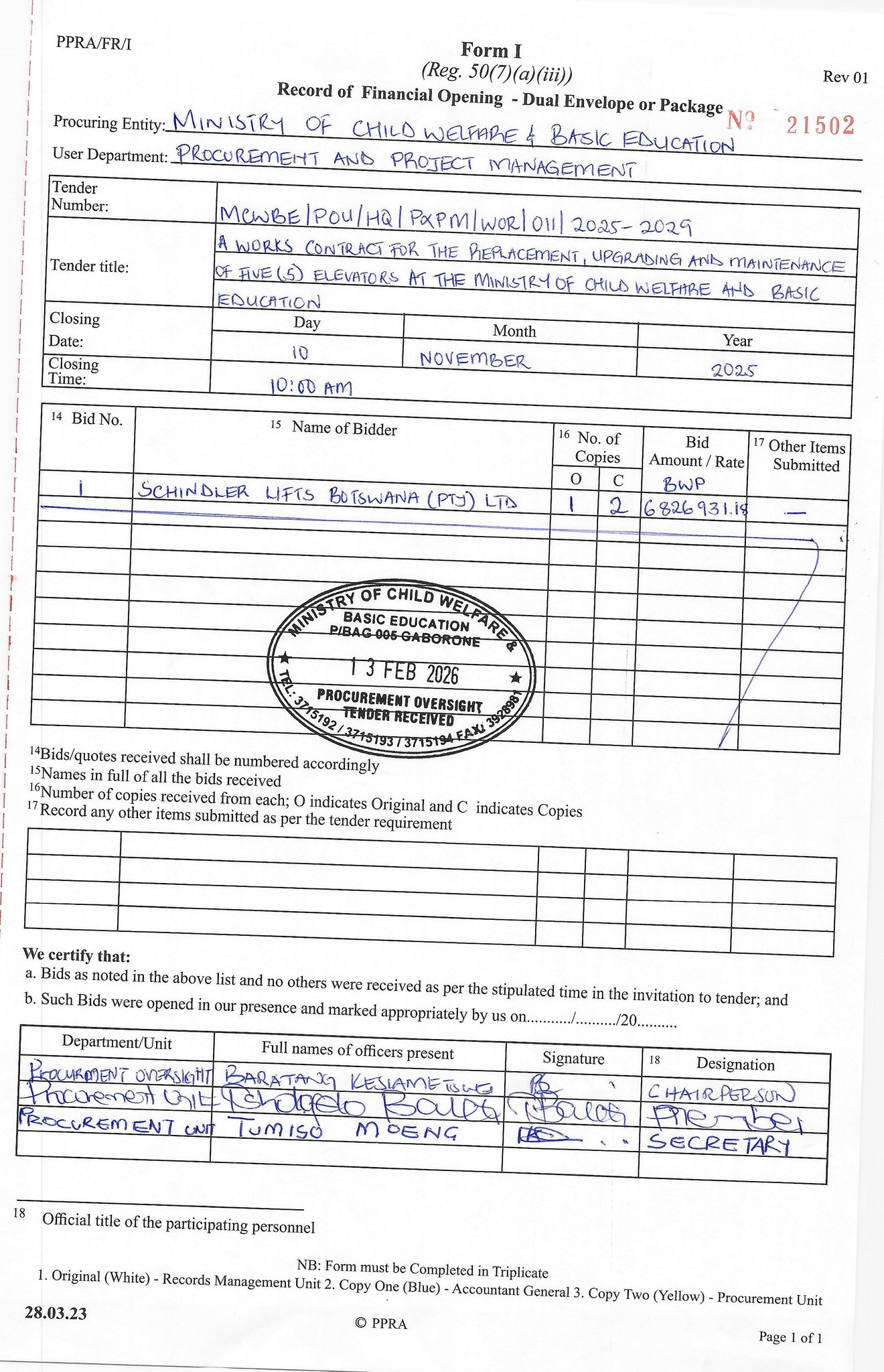 M... - Ministry of Child Welfare and Basic Education, Botswana