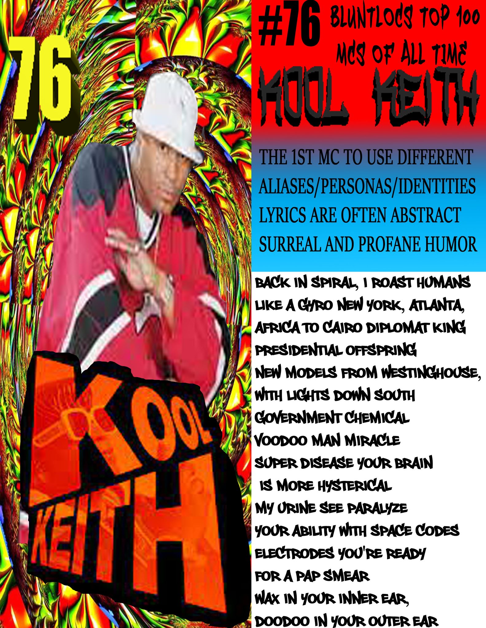 BLUNT LOCS TOP 100 MCs OF ALL TIME** # **#76- KOOL KEITH**