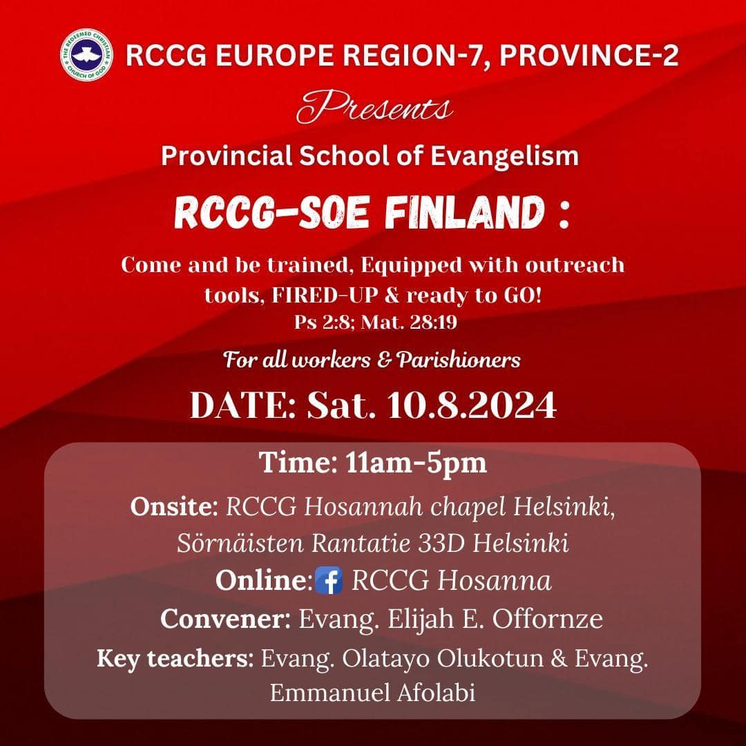The Redeemed Christian Church of God-School of Evangelism Rccg-Soe Finland