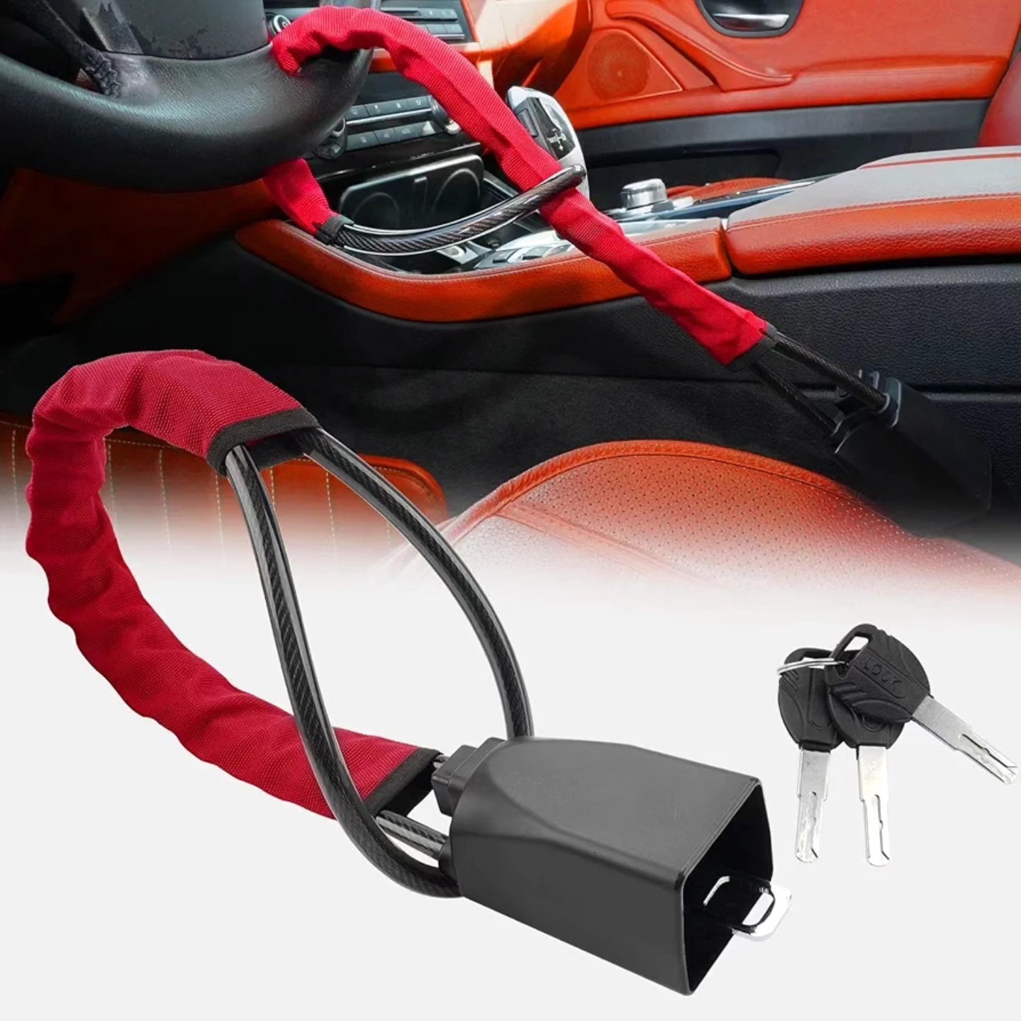 Candado Antirrobo Para Volante - Bloqueo Doble De Volante Y Cinturón, De Acero, Plegable, Color Negro