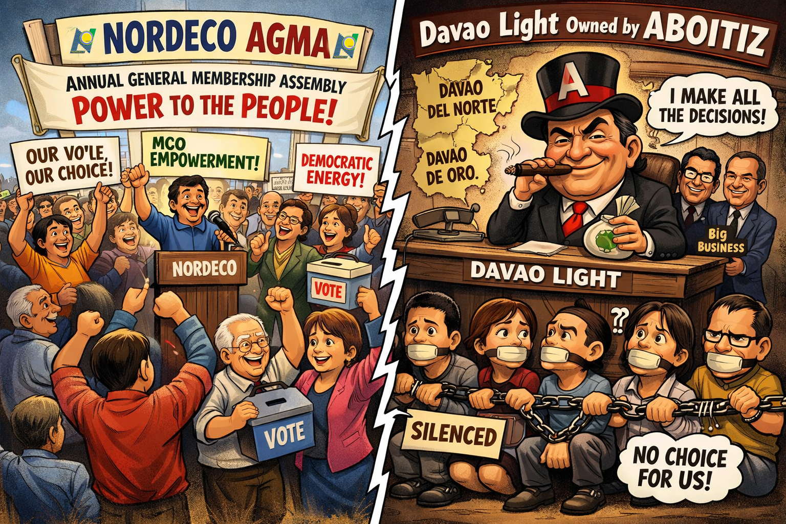 NCECCO - POWER TO THE PEOPLE VS. CORPORATE CONTROL On the left, the ...