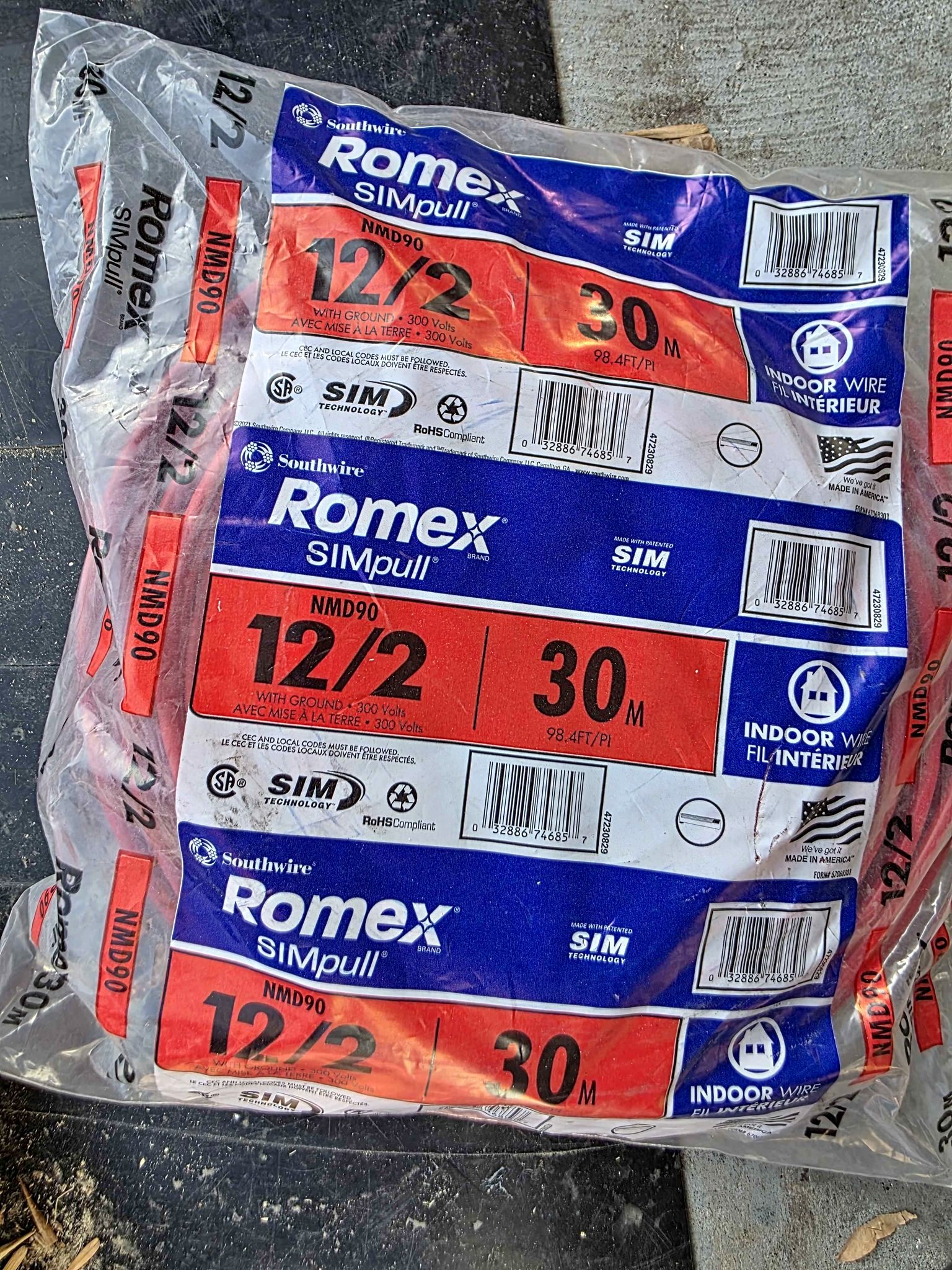 NEW Southwire Romex SIMpull 12/2 NMD90 Wire - 30m (Red) pickup Leduc ...