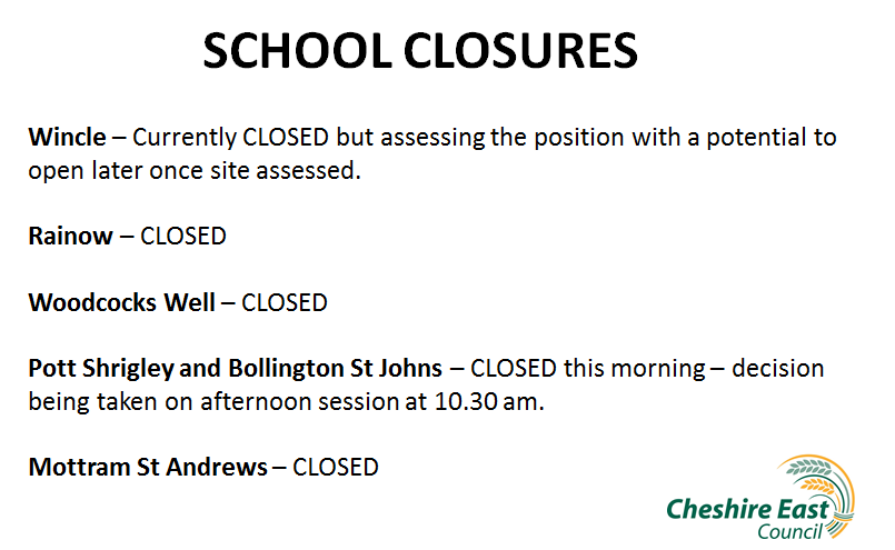Cheshire - Please see current school closures in Cheshire East due to ...
