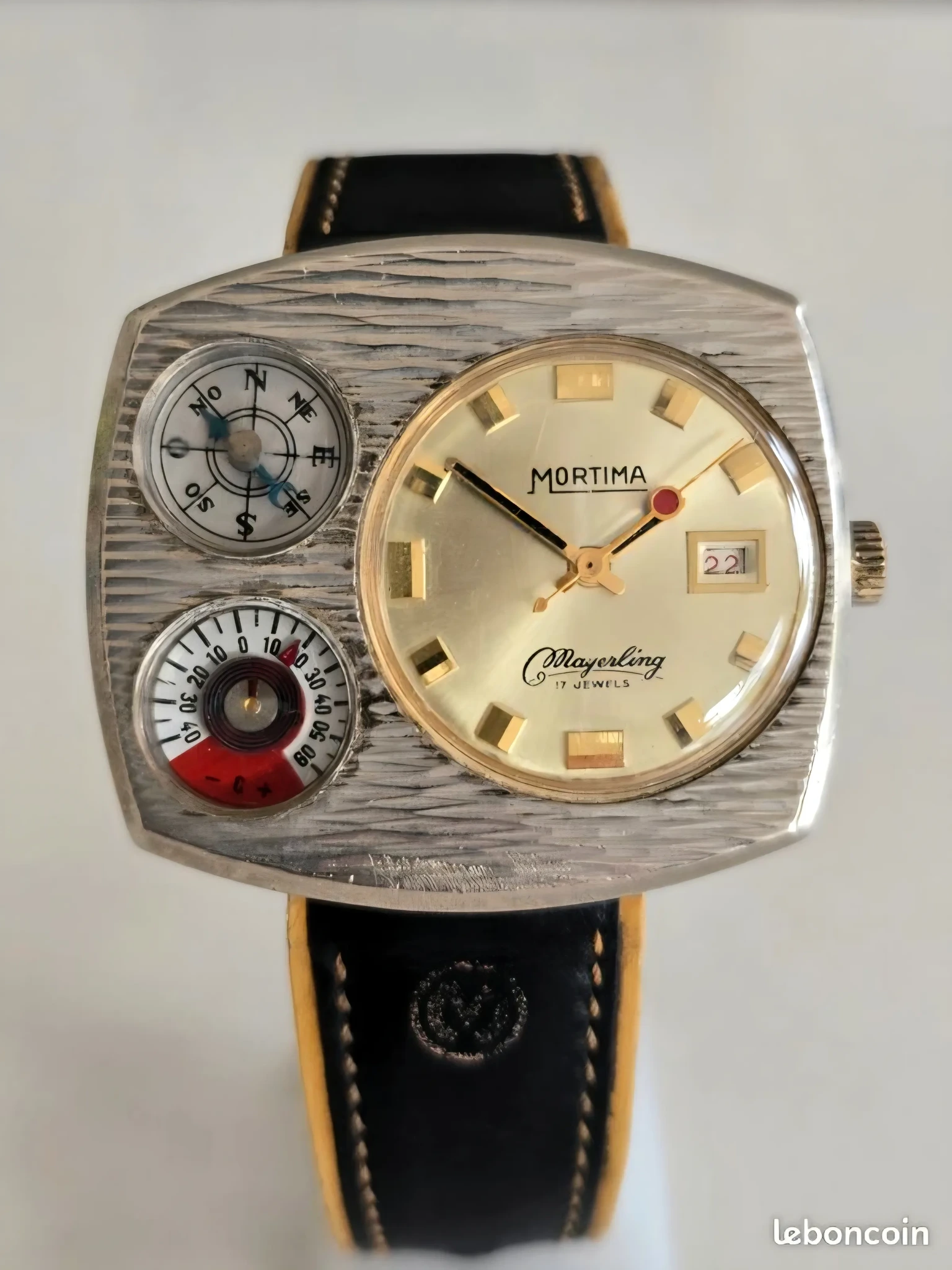 Montre Mortima Mayerling Occasion - Cadran Bleu, Bracelet Noir, Boîtier Argenté