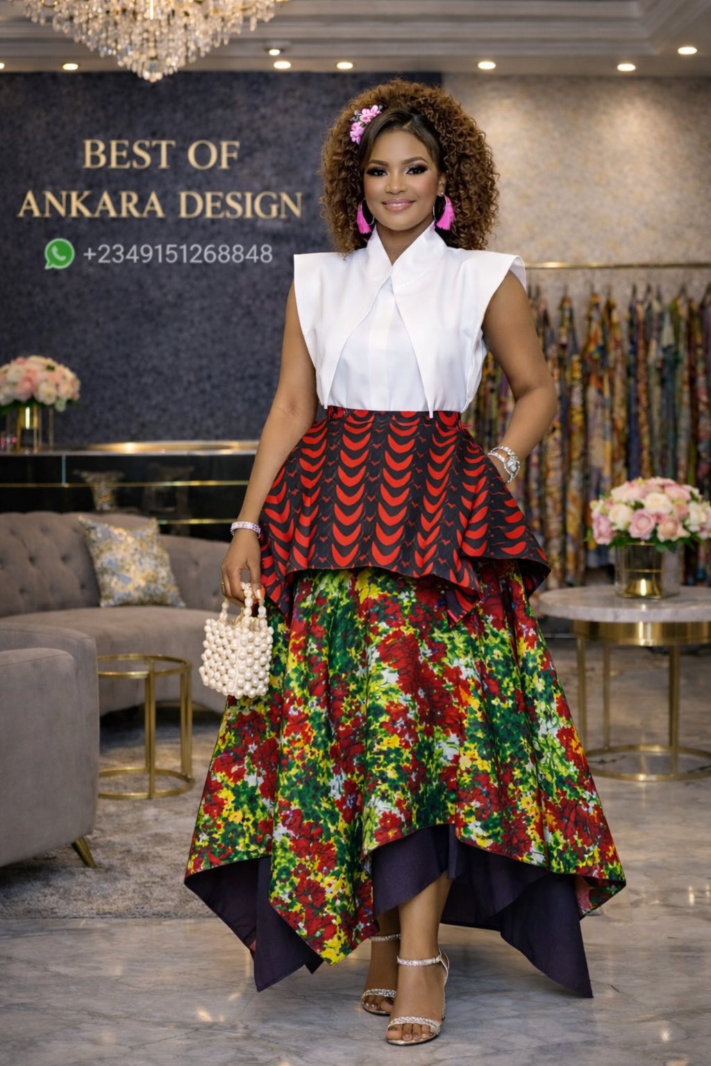 layered ankara dress Bold elegance with a touch of sophistication. The structured white top paired with a Ankara skirt creates a stunning blend of modern style and traditional African beauty. Perfect for weddings off-shoulder floral evening dress