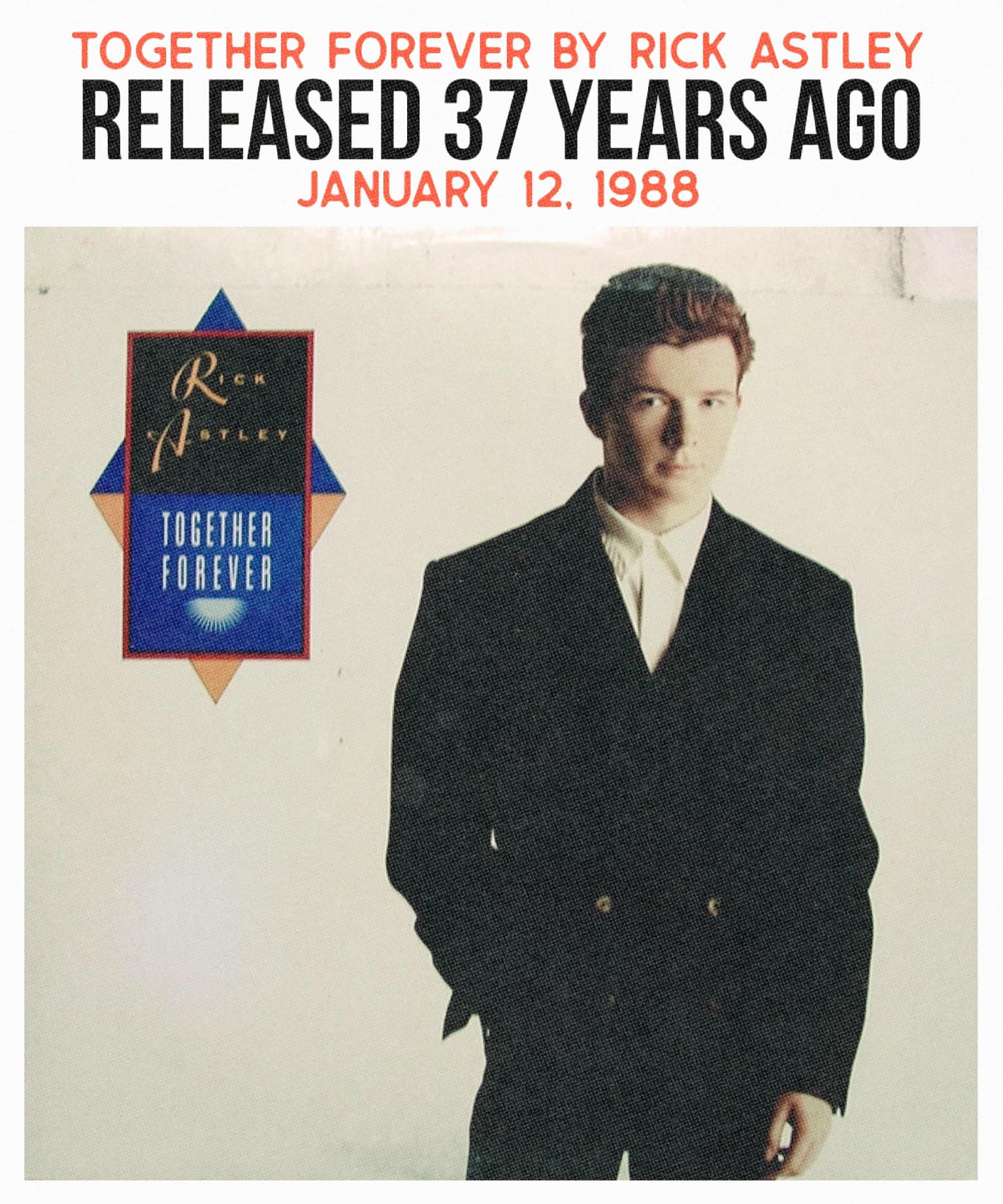 Together Forever by Rick Astley was released 37 years ago as the