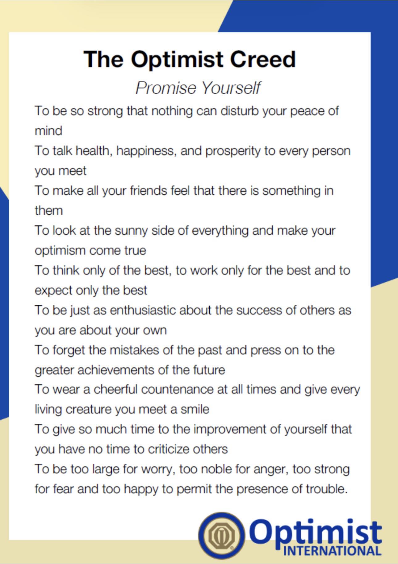 The Optimist Creed, originally... - Optimist Club of Keswick | Facebook