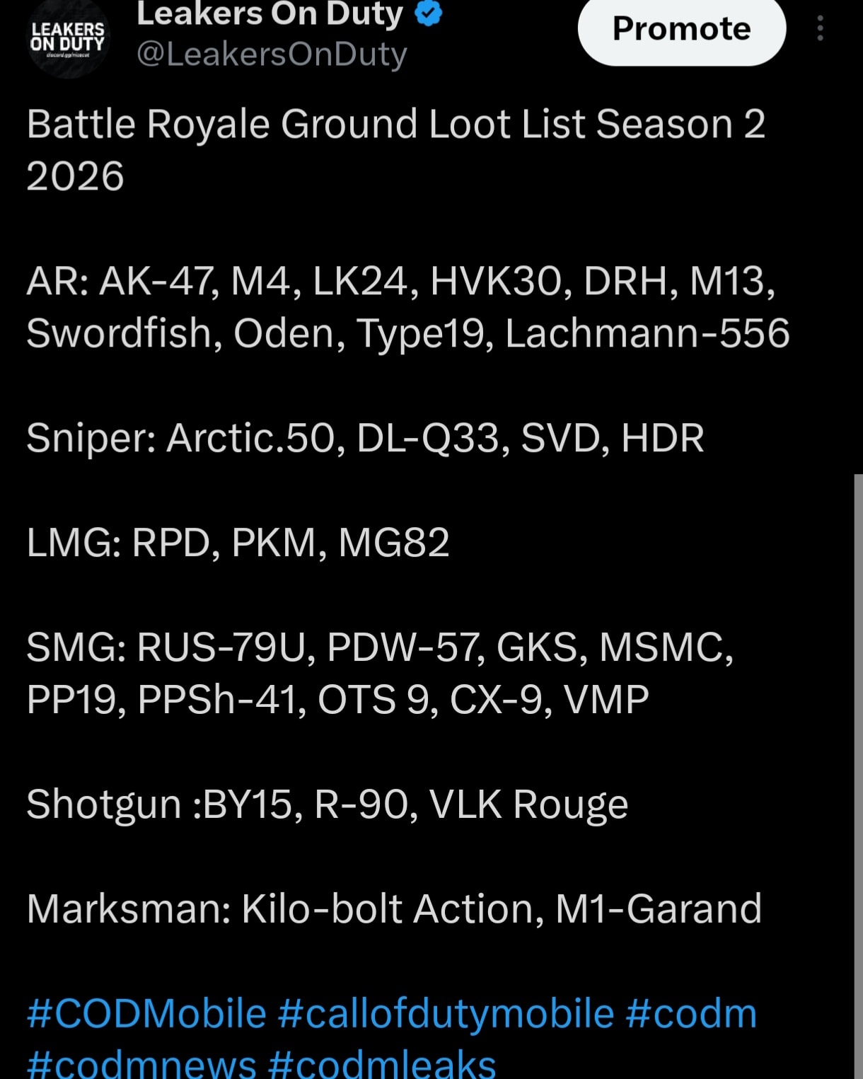 Leakers on Duty - Battle Royale Ground Loot List Season 2... | Facebook